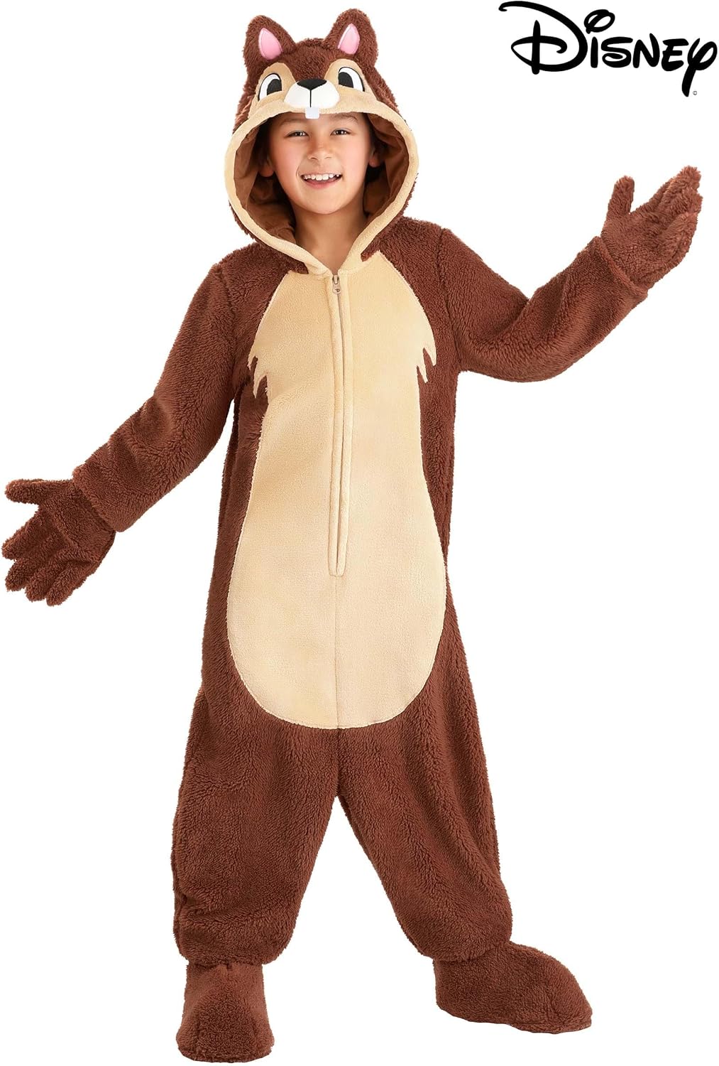 Disney Chip 'n Dale Chip Costume for Kids - Hooded Jumpsuit with Gloves & Shoe Covers - Officially Licensed