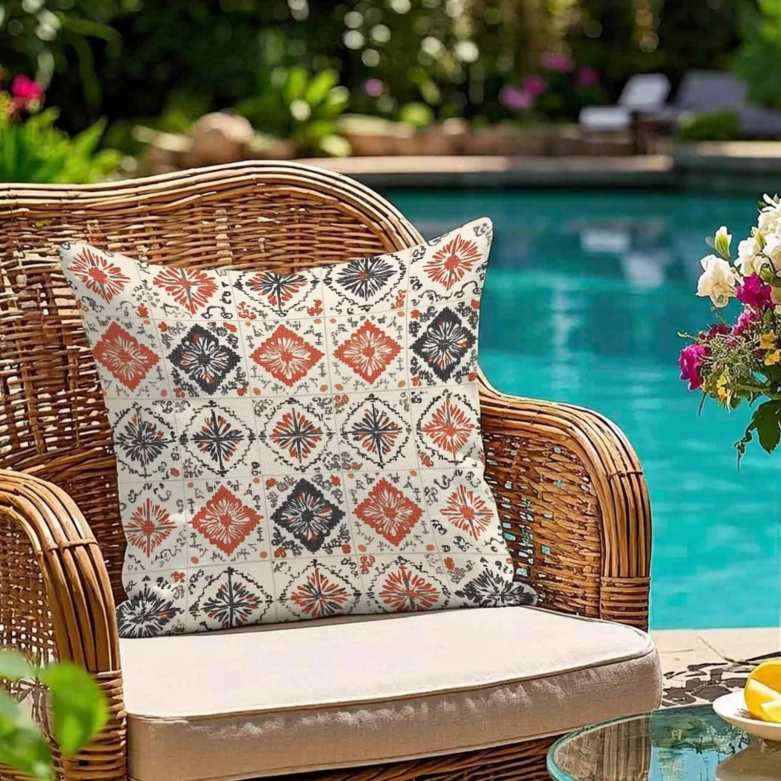 Housse de coussin 80x80 extérieur imperméable gris orange pour canapé de jardin