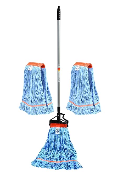 Nine Forty USA Wet Mop Head Floor Cleaning Set | Handle | 2 Commercial Mopping Heads