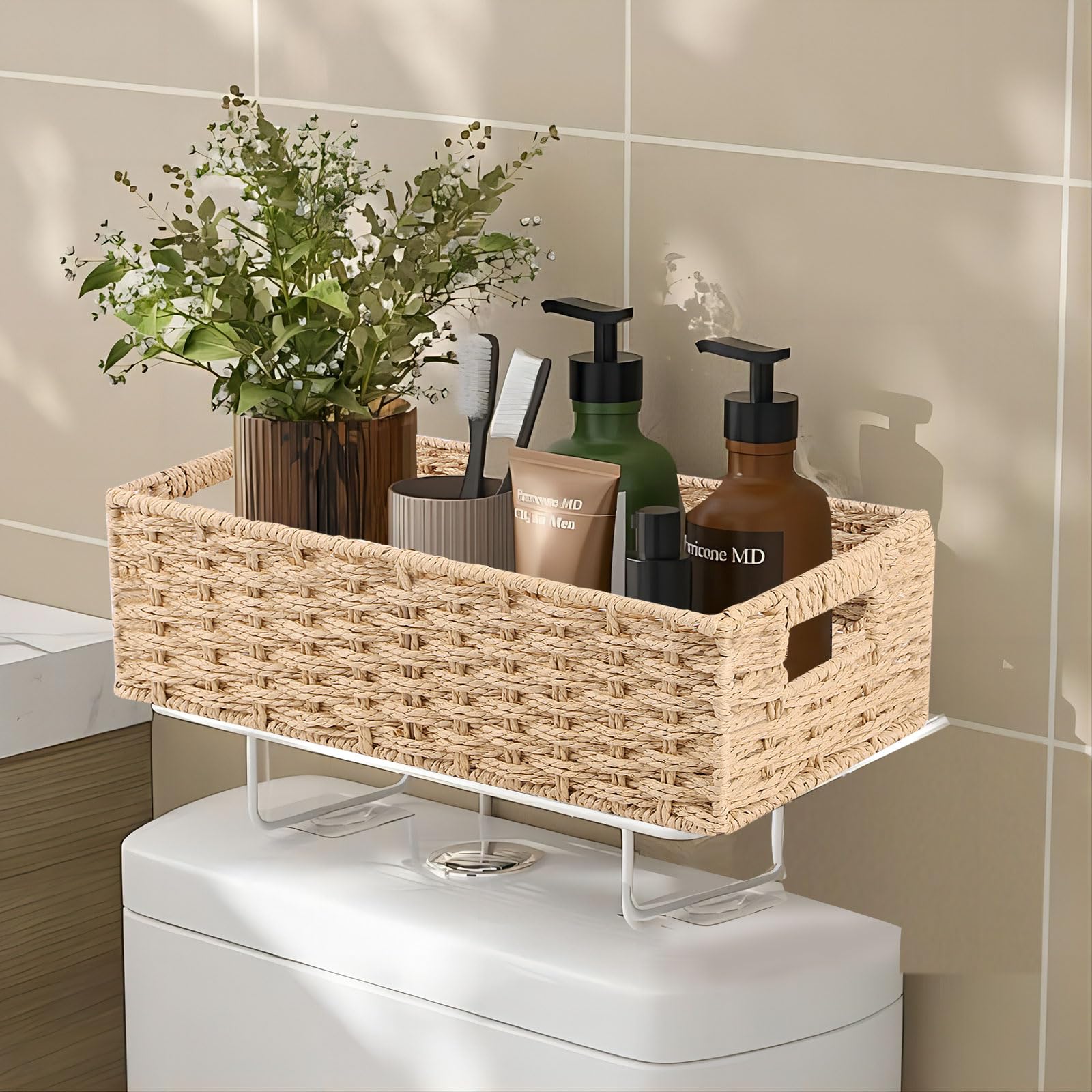 Panier Rangement Avec Poignées, pour Penderie, Salon, Dressing, Chambre, Ensemble de Deux, Grand 37×16.5×11cm, Petit 33×12.5×10cm, Naturel