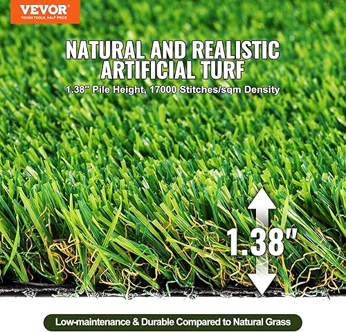 Vista 2 de VEVOR Artifical Grass Turf, 6 x 10 ft Thick Grass Rug Indoor Outdoor, 1.38" Realistic Synthetic Grass Mat with Drainage Holes, Perfect for Patio