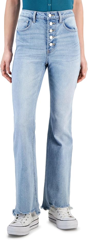 Tinseltown Juniors High-Rise Button-Front Flare-Hem Jeans