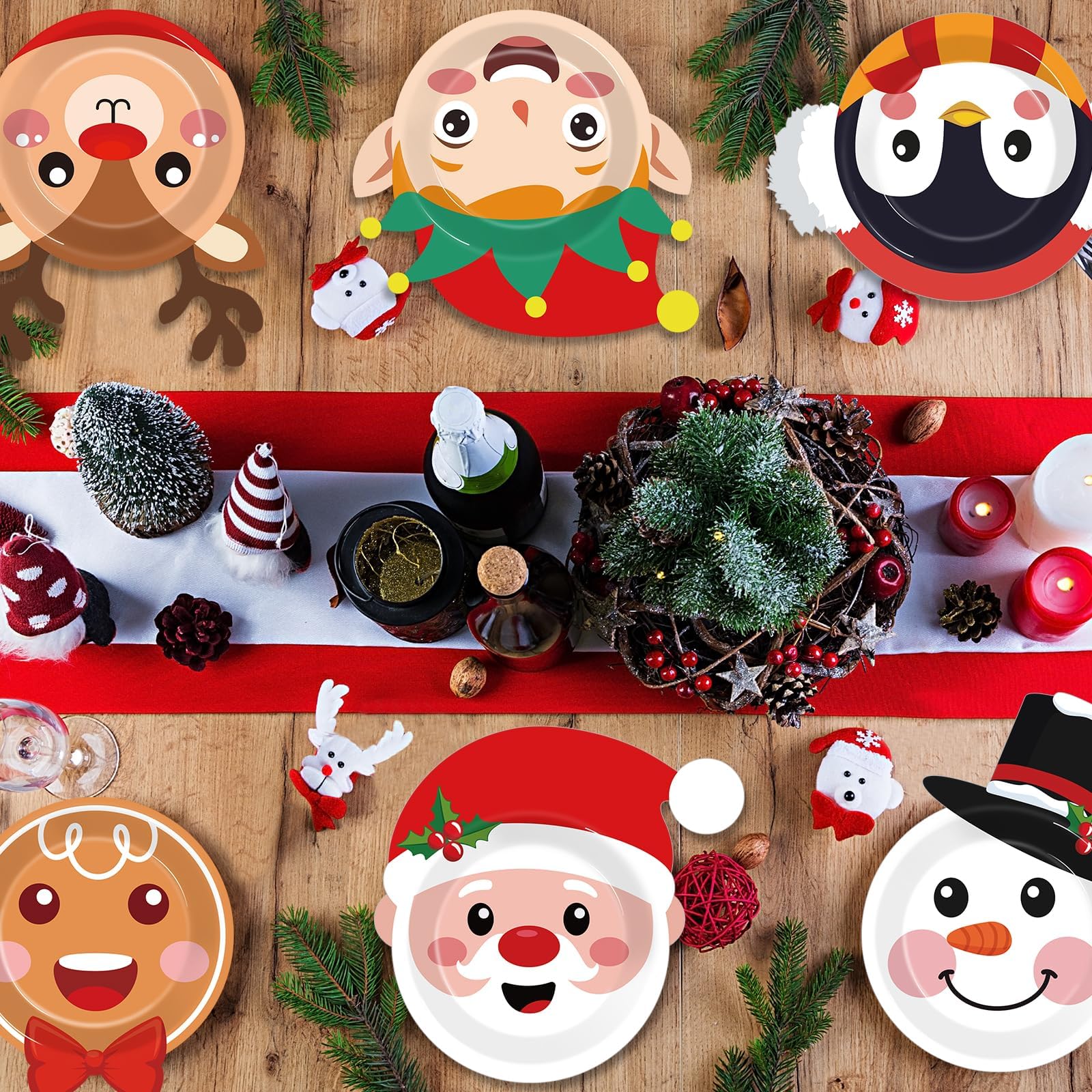 Wiooffen Lot de 80 assiettes en carton jetables pour Noël, Noël, bonhomme de neige, assiettes à dessert, décorations pour 80 invités