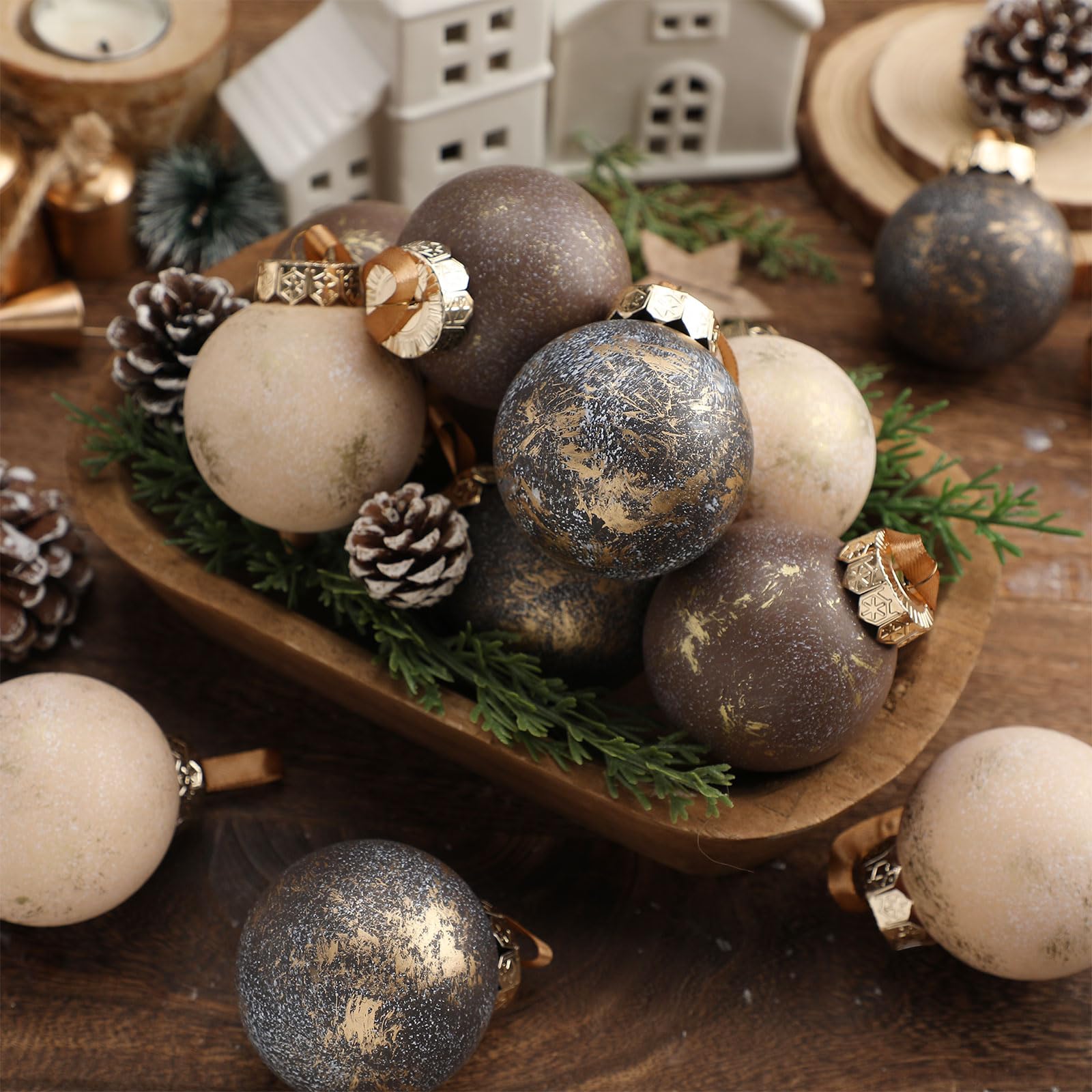 Boules de Noël cuivre vintage 6 cm lot de 12 déco sapin rustique chic
