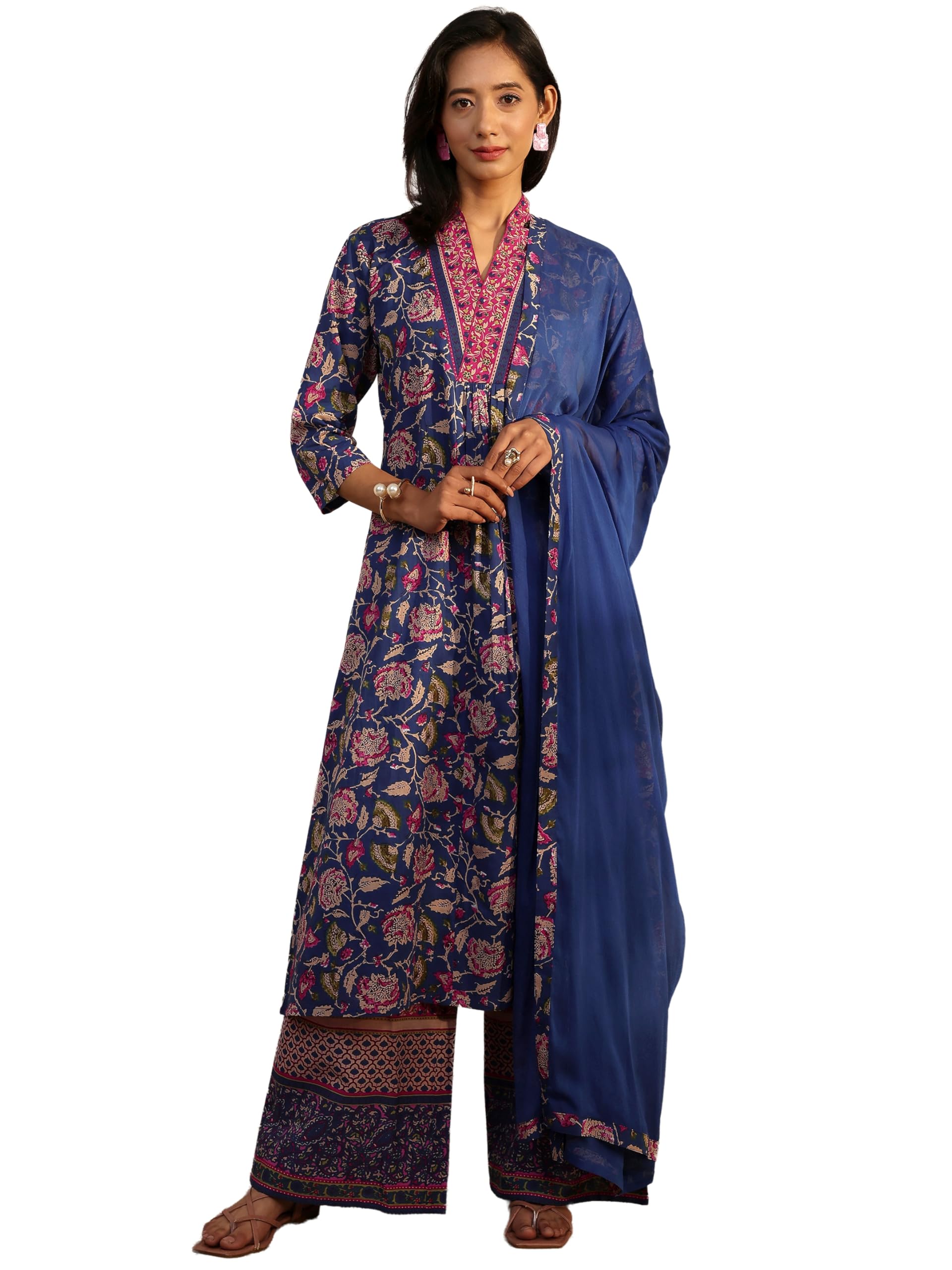 libas Printed Cotton A-Line Kurta With Palazzo and Dupatta-picture-24