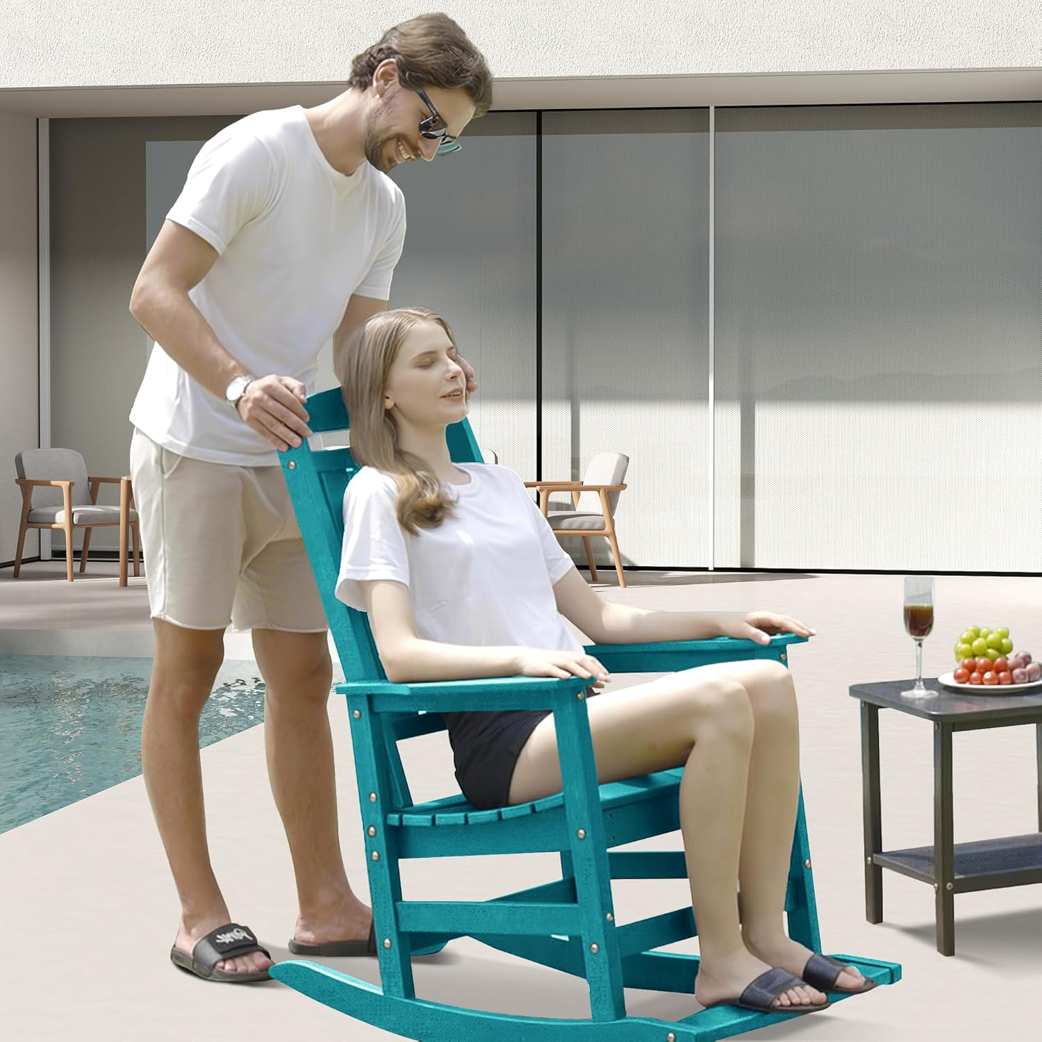 LOUNZY Outdoor Rocking Chair with Footboards Set of 2, HDPE Rocking Chair Patio Porch Rocker with 380lbs Support for Adult, Aruba