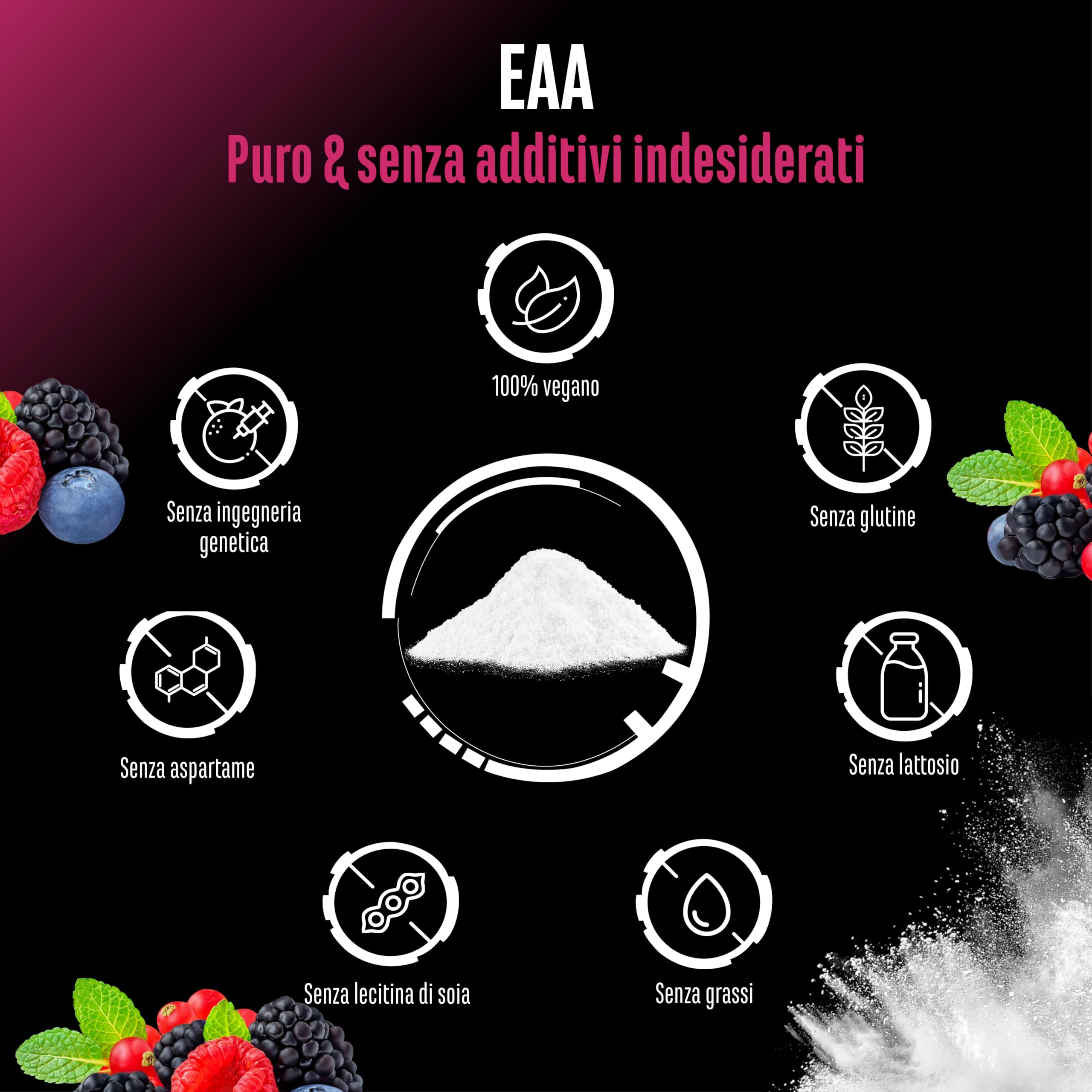 Polvere EAA 532 g (38 porzioni) - Tutti i 9 aminoacidi essenziali incl. istidina e BCAA - Formula Human Code - Vegano - Molto solubile - Bevanda di amminoacidi rinfrescante (Wildberry)