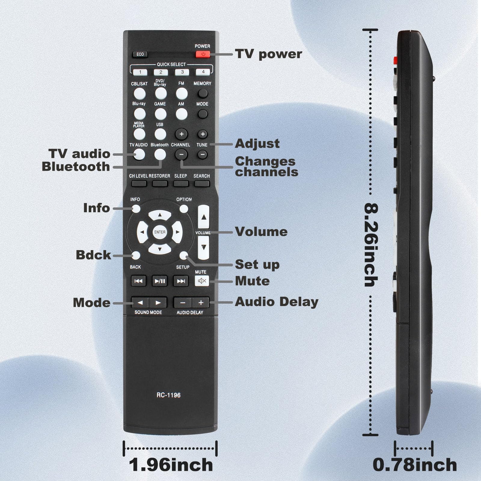 RC-1196 Replacement Remote Control For Denon AVR-S510, AVR-S500BT, AVR-S510BT Receivers