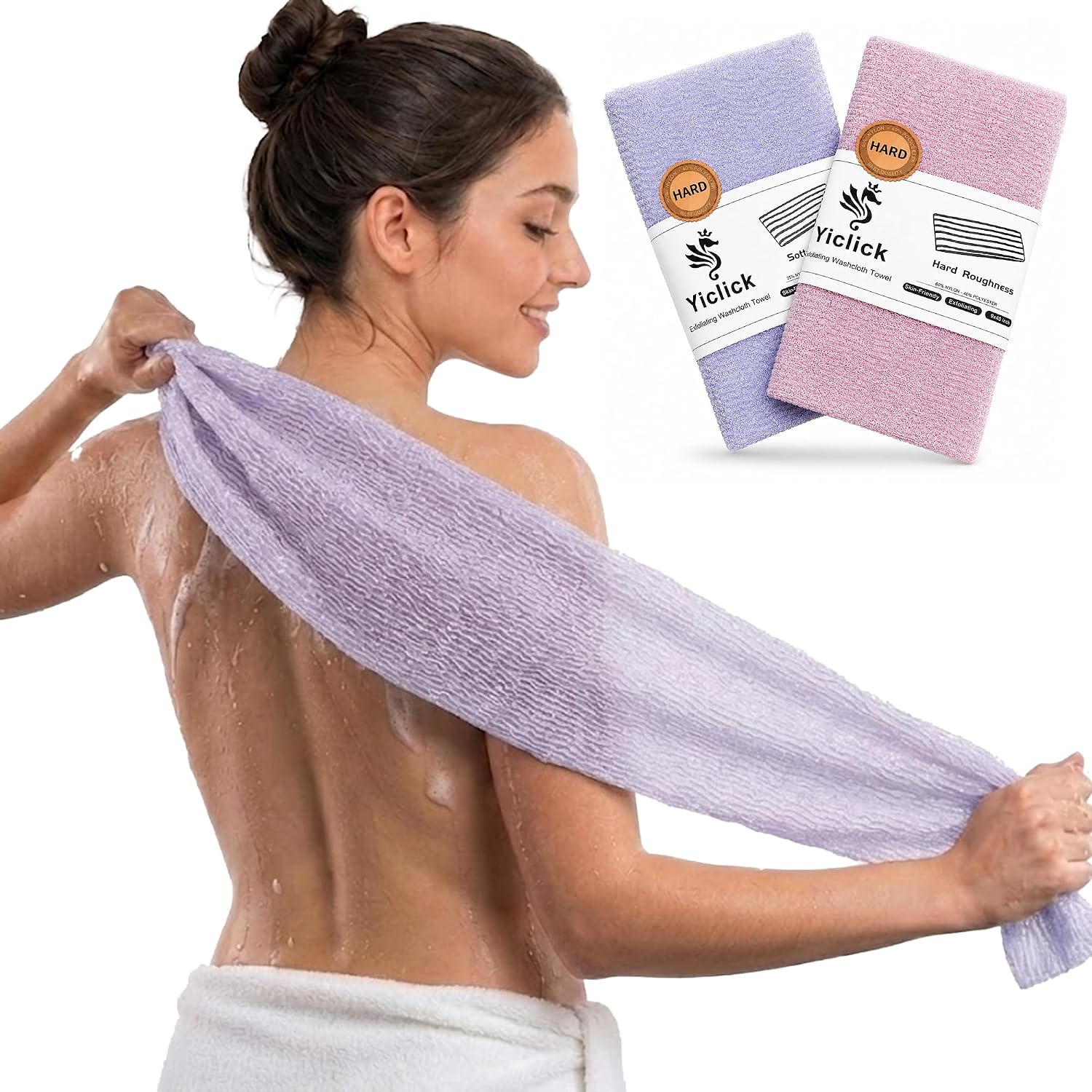 Yiclick 2PCS Exfoliating Washcloth Towel - Exfoliating Body Scrubber Exfoliator, Loofah Sponge Wash Cloth, Korean & Japanse & African Net Sponge Rag - Back Scrubber Washer (Blue)
