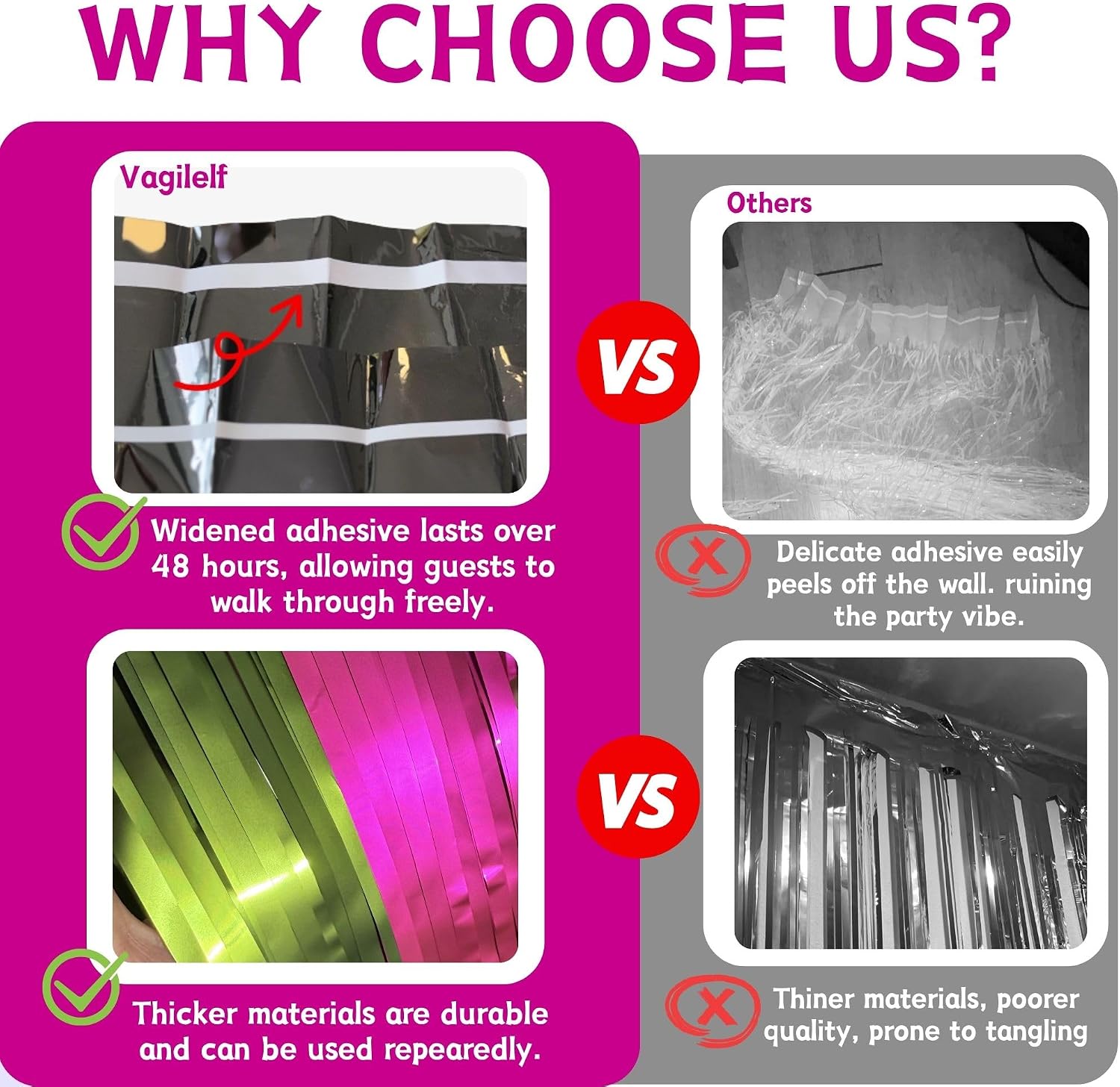 Hot Pink Lime Green Foil Fringe Curtains 2 Pack, Party Backdrop