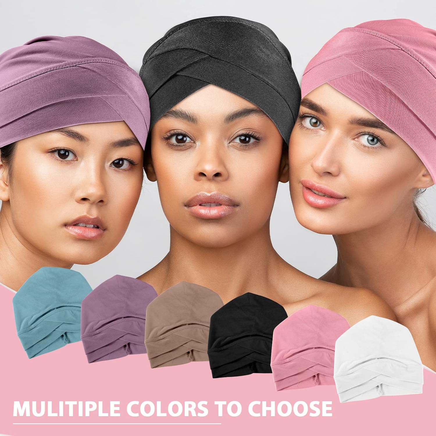 Coume 6 Pcs Slouchy Turban Hats Cancer Headwear Cancer Sleep Cap Lightweight Stretchy Turban Head Wrap Head Covering, 6 Color (Vivid Color) - Image 2