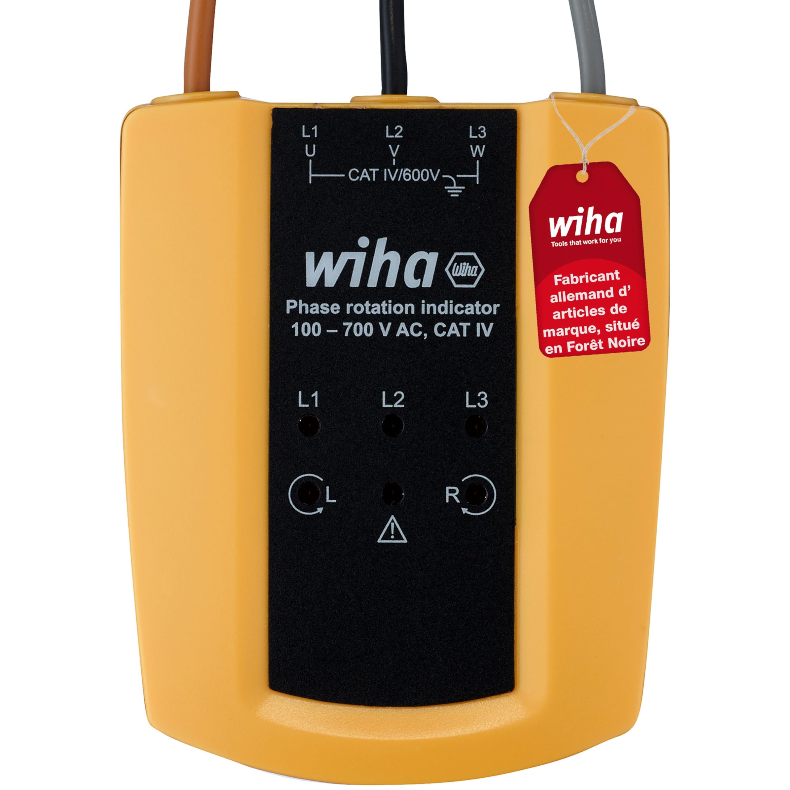 Wiha 45221 Drehfeldtester Cat III 1000 V, Cat IV 600V Noir