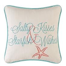 C&amp;F Home Salty Kisses Starfish Wishes Embroidered Cotton Small/Petite Accent Pillow 10" x 10" All Seasons Summer Beach House Inspirational Quote Ocean Coastal Home Living Room Sofa Couch Chair Bed