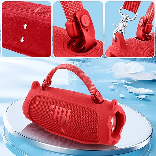 Miniatura 55 de Funda de silicona compatible con JBL Charge 5 portátil impermeable Bluetooth altavoz (funda de silicona negra) Negro cubierta,azul