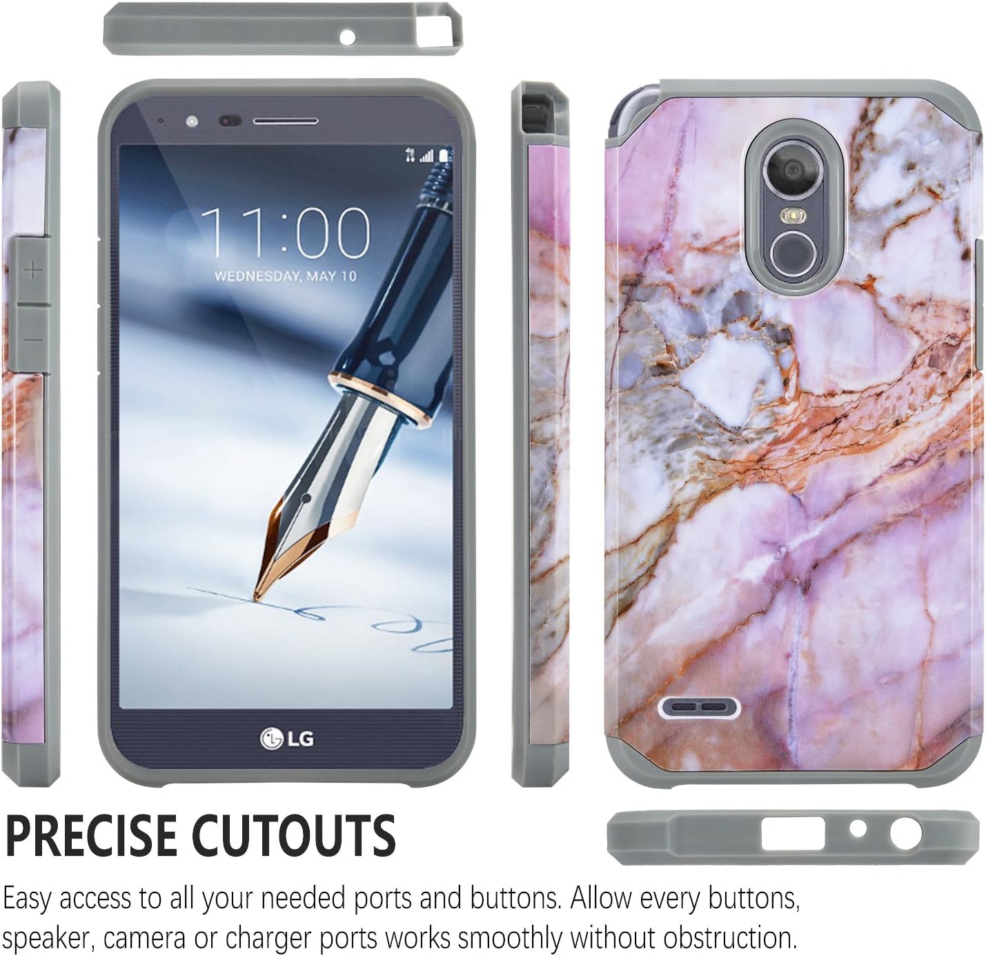 STARSHOP LG Stylo 3 Case, LG Stylo 3 Plus Case, [Shock Absorption] Dual Layers Impact Advanced Protective Phone Cover with [Premium HD Screen Protector Included] (Marble Pattern)