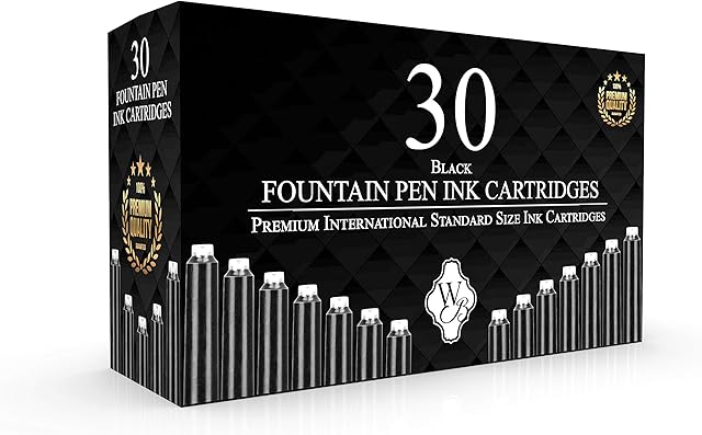 Wordsworth & Black Fountain Pen Ink Refills - SET OF 30 BLACK Ink Cartridges - International Standard Size - Length Appr 5.2 cm - Base Diameter Appr 0.6 cm - Disposable and Generic