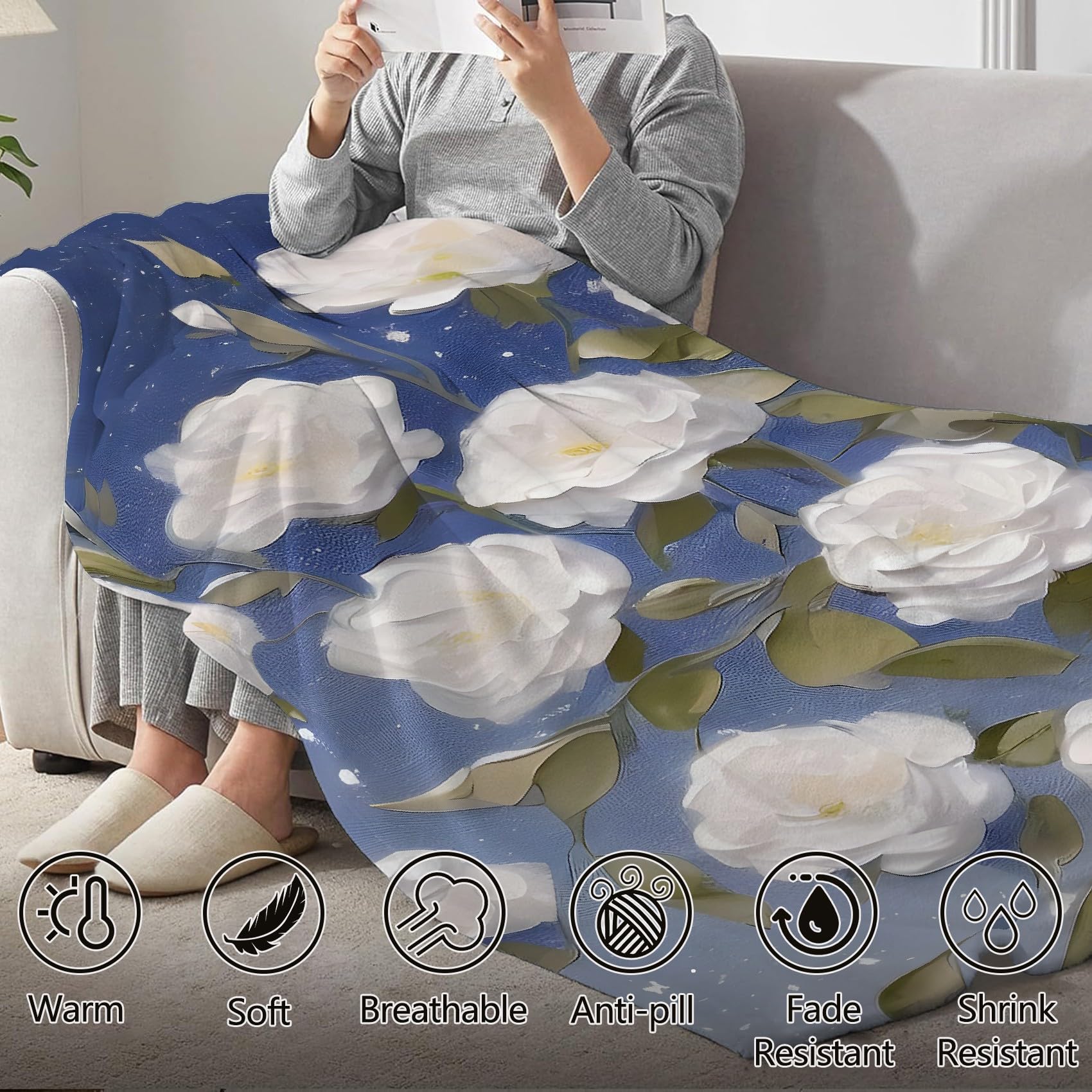 Générique Koc polarowy Kamelia, rośliny Koc polarowy 220 x 240, łóżko 2-osobowe, duży rozmiar, koce i bardzo miękkie flanelowe narzuty SF786