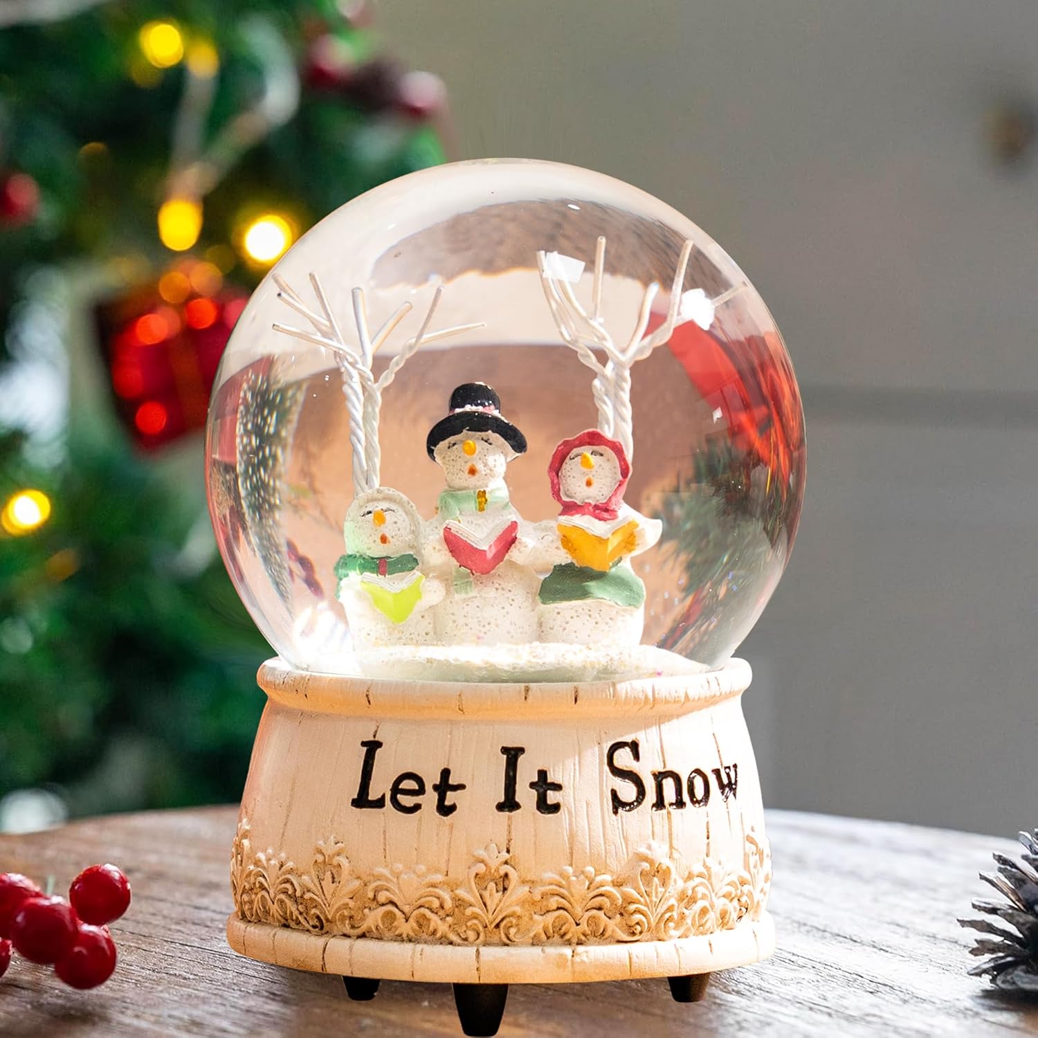 Christmas Musical Snow Globe Polystone Water Glass Snow Globe for Holiday, Snowman(Let it Snow) - Image 5