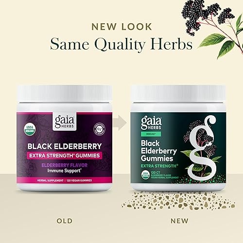 Vista 6 de Gaia Herbs Black Elderberry (Sambucus nigra) Extra Strength Gummies - Delicious Immune Support Supplement* - Made with Certified Organic Black