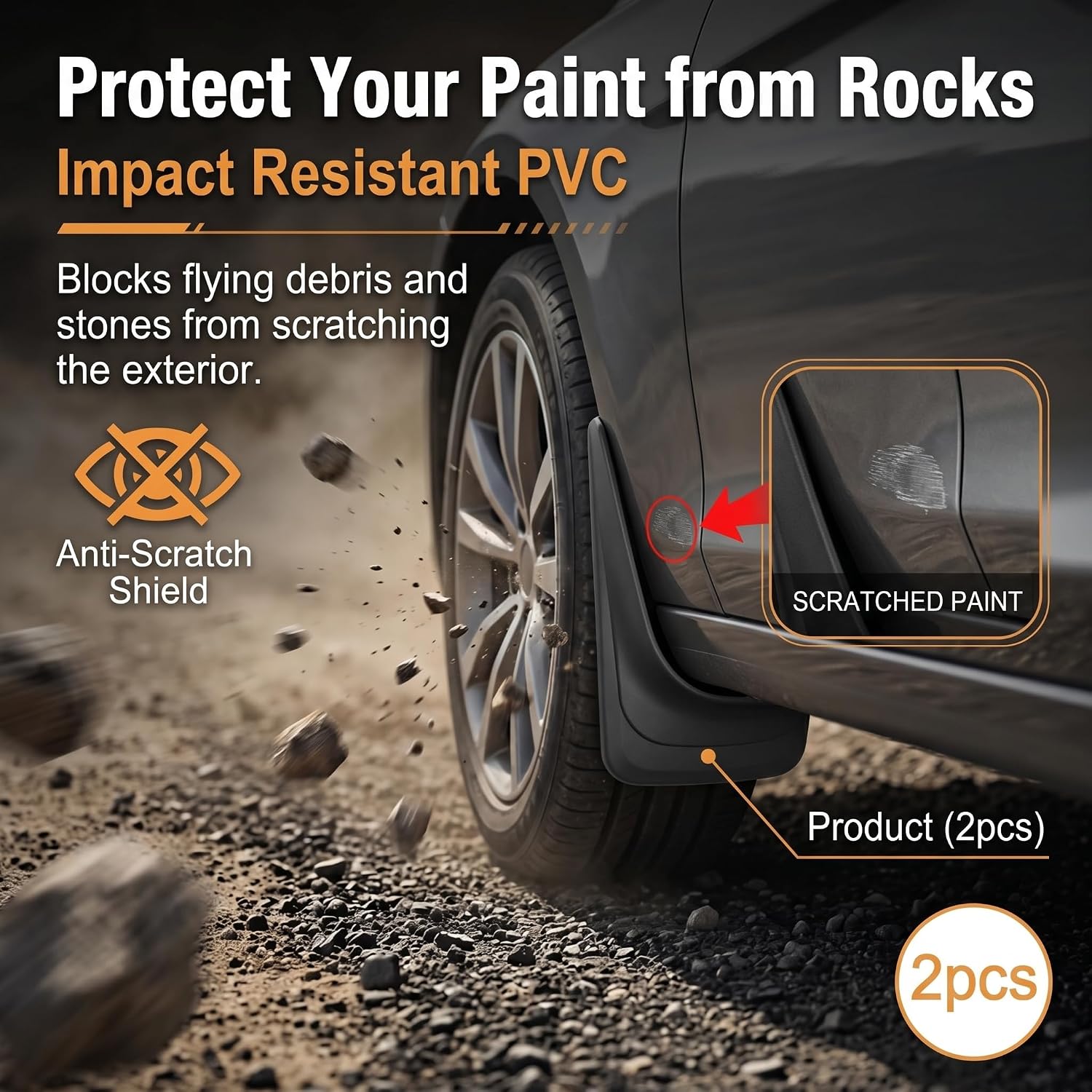2PCS Mud Flaps, Scratch-Resistant Mud Flaps Splash Guards Mudguards Mudflaps, 8.27 x 12.6In Tire Rear Trim Mud Flaps, Universal for Most Cars, SUVs, Trucks (Black)
