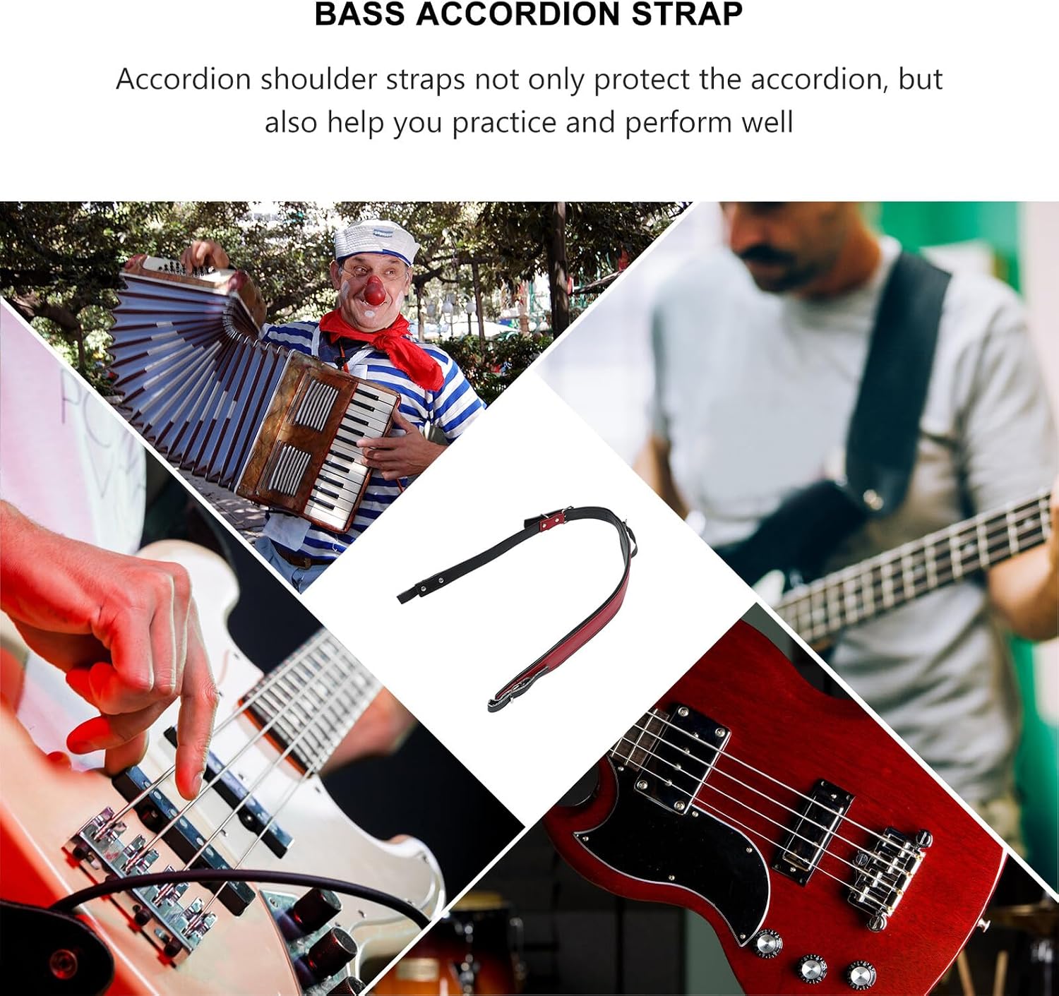 Adjustable Red Pu Accordion Strap Bass Shoulder Harness for 60-120 Accordion with Comfortable Dual Shoulder Design, Practical Instrument Strap Accessories for Musicians