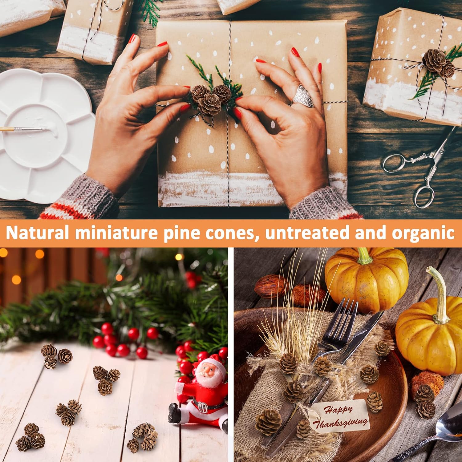 200pcs Natural Mini Pine Cones in Bulk, Pine Cones for Christmas Decor, Tiny Pinecone Decorations for Crafts Autumn Winter Wedding Decor Gift Tag
