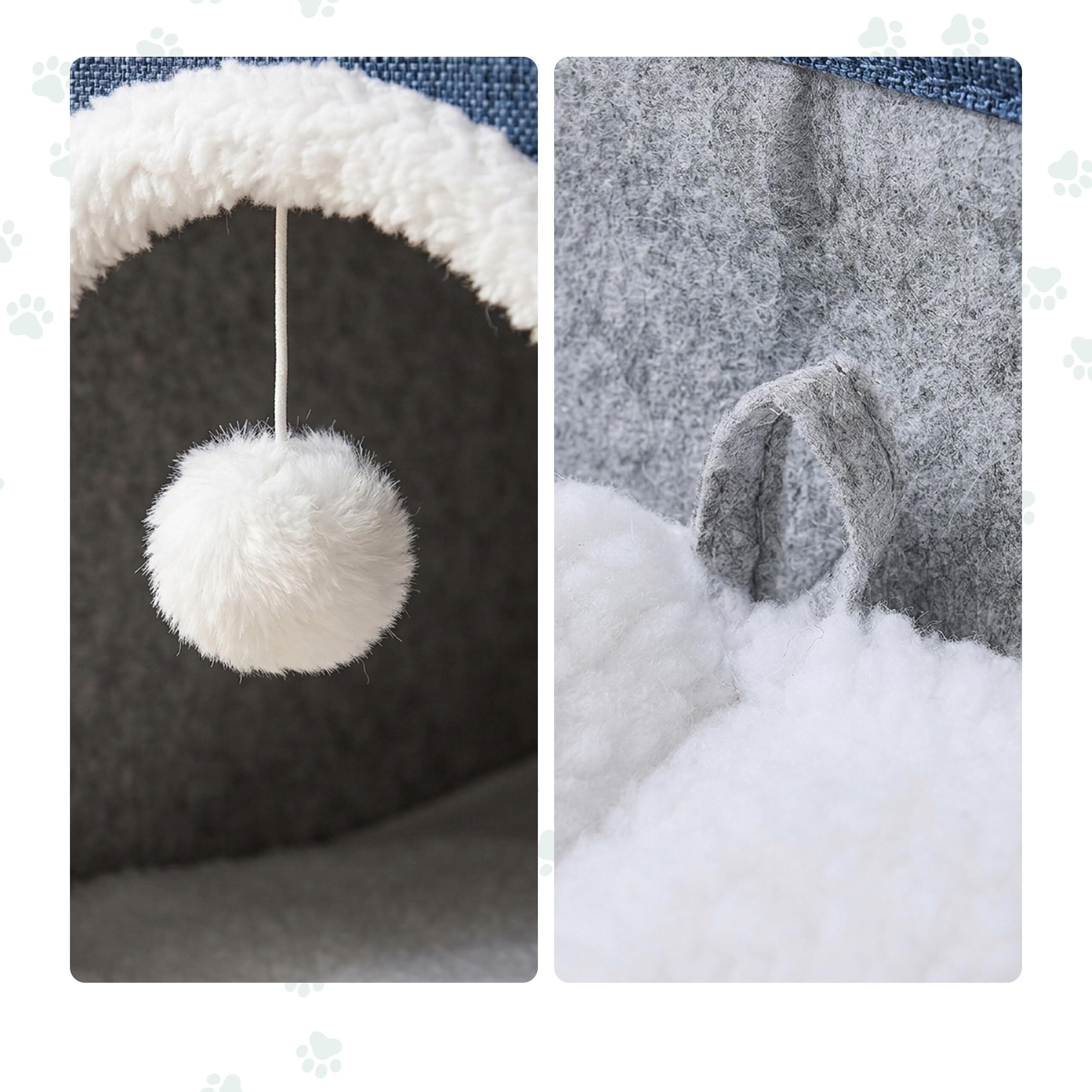 Grotte pour Chat Relaxdays, H x L x P : 34 x 60 x 40 cm, griffoir, Balle, 2 Coussins, Pliable, Bleue