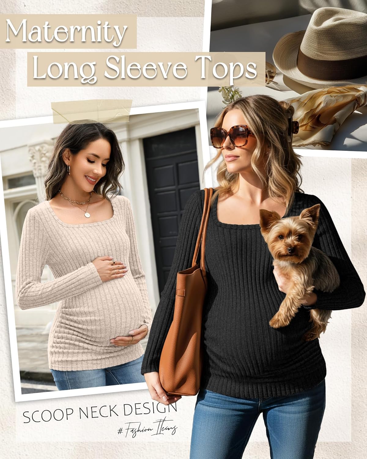 4 Pack Women's Maternity Ribbed Shirts Long Sleeve Square Neck Sweaters Casual Slim Side Ruched Pregnancy Clothes - Image 3