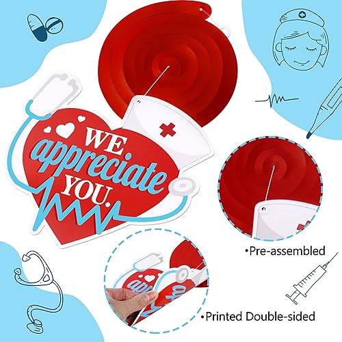 Miniatura 4 de 46 piezas de decoraciones de la semana de las enfermeras 2025, remolinos colgantes, agradecimiento/feliz enfermera, regalos de agradecimiento a