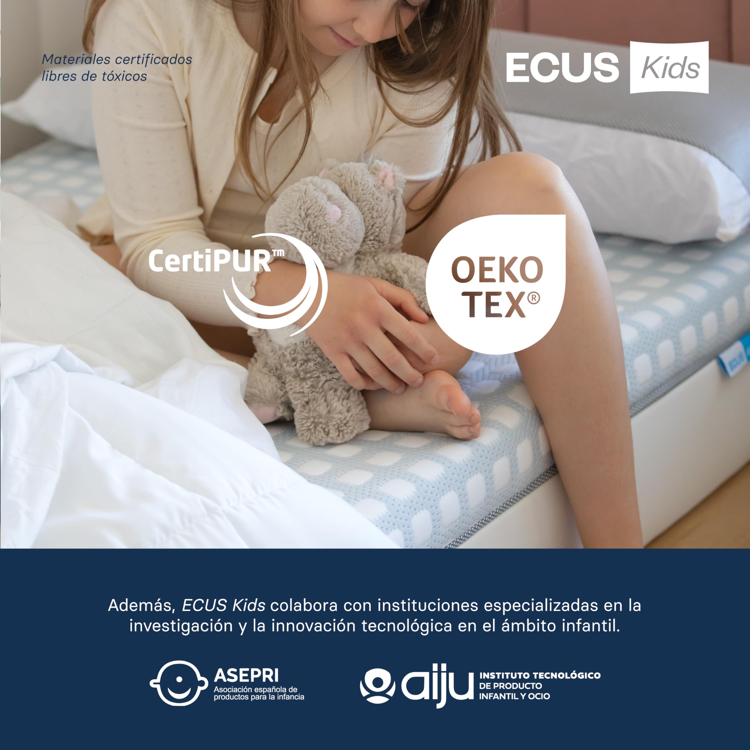 Ecus Kids, Colchón Infantil Care Ultimate Junior 90x200, Muelles Ensacados, Extra Transpirable, Firmeza Adecuada, Tejido Xtra-Cool, Altura 19 cm