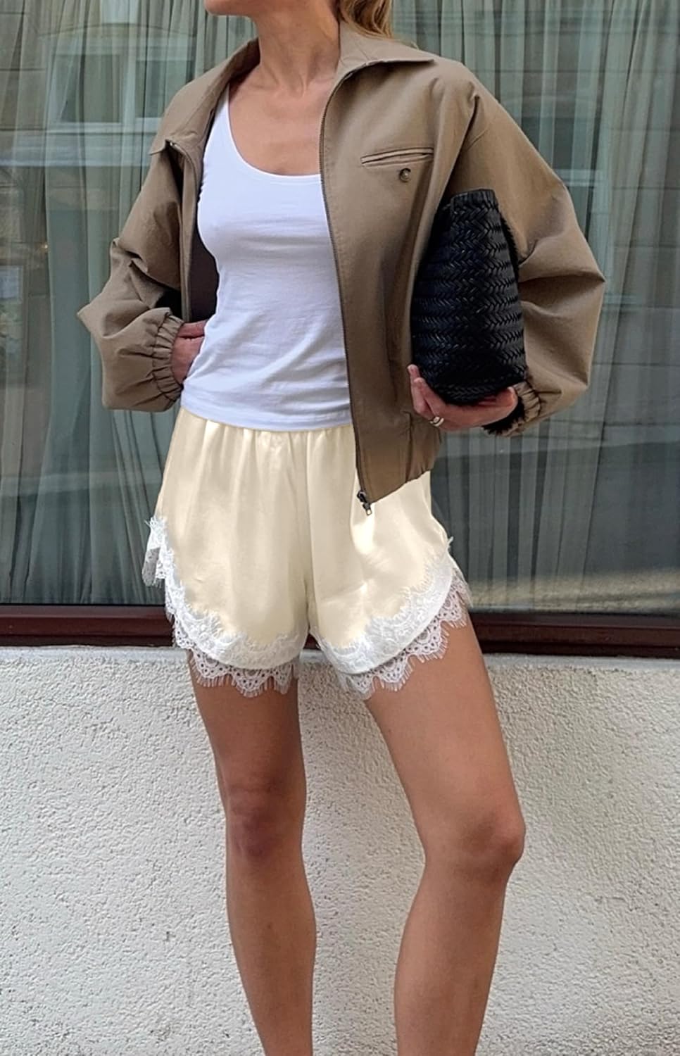 UAURORAO Women Satin Silk Shorts Lace Trim Patchwork Mini Micro Shorts Silky Low Rise Coquette Lounge Slip Bottoms - Image 3