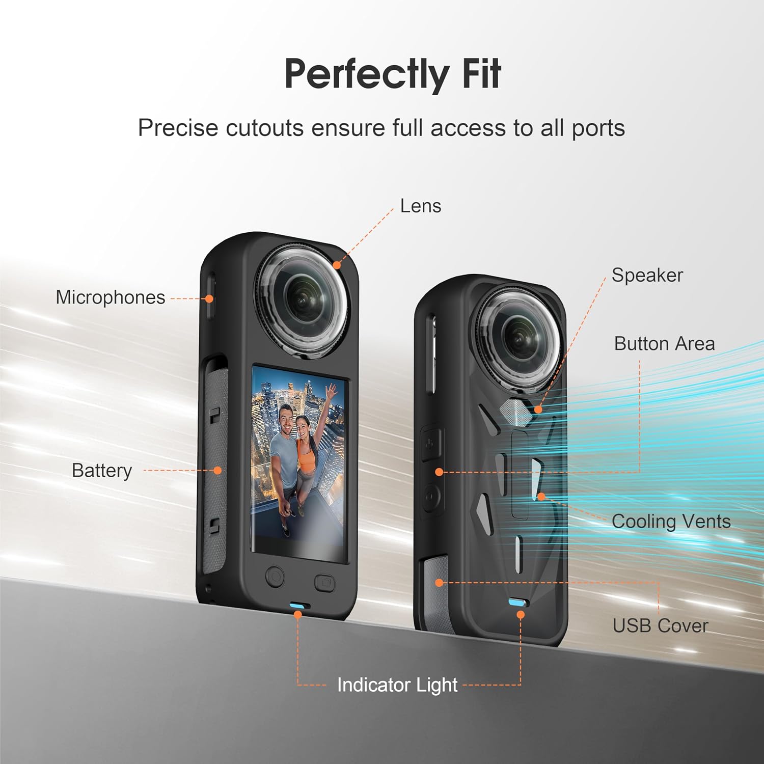Silicone Cover Case for Insta360 X5, Soft Lens Cap Protector All-Round Protective Case for Insta 360 X5 Accessories with Wrist Strap, Shockproof, Precision Fit, Charging Port Accessible (Black)