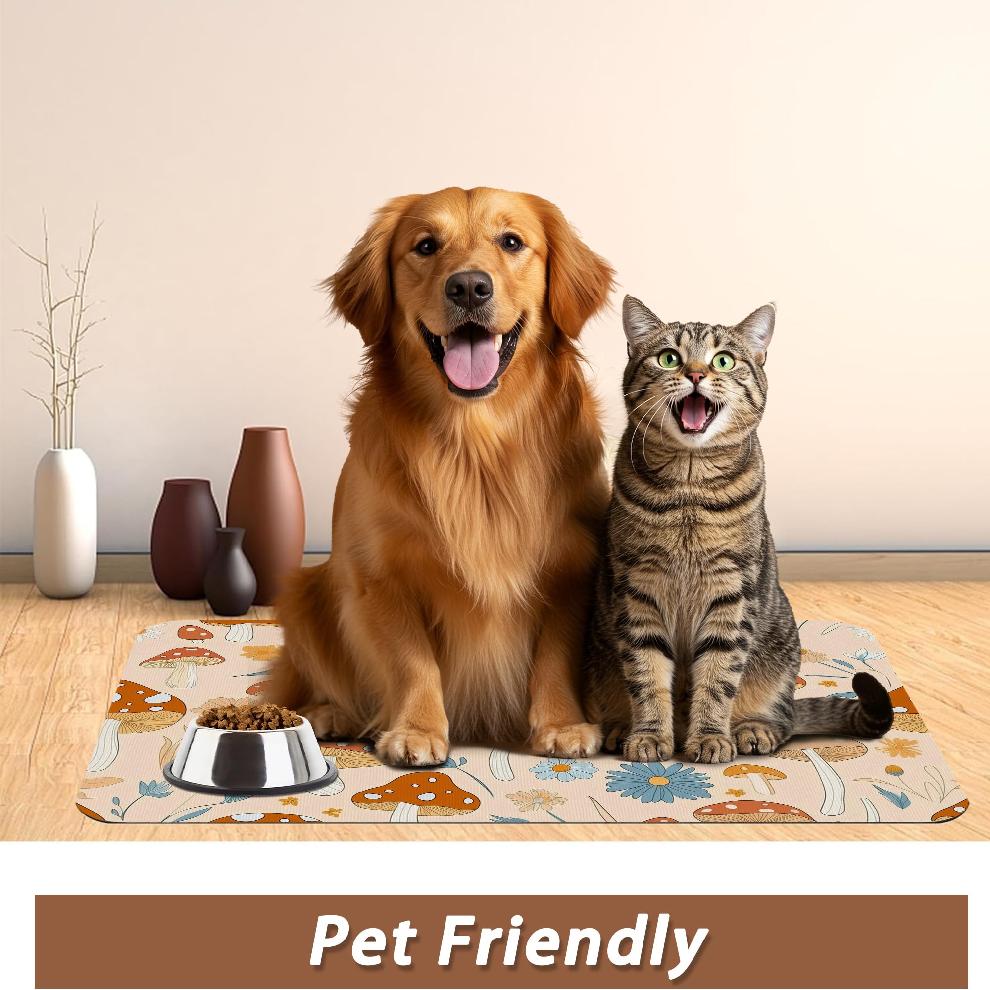 Tapete de comida para perros y gatos, tapete absorbente para alimentación de mascotas con respaldo de goma, mantel individual antideslizante para cuenco de agua, suministros de accesorios para