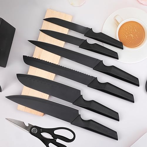 Miniatura 5 de Juego de cuchillos de cocina de acero inoxidable alemán de 14 piezas, color negro, apto para lavavajillas, afilador de cuchillos integrado con