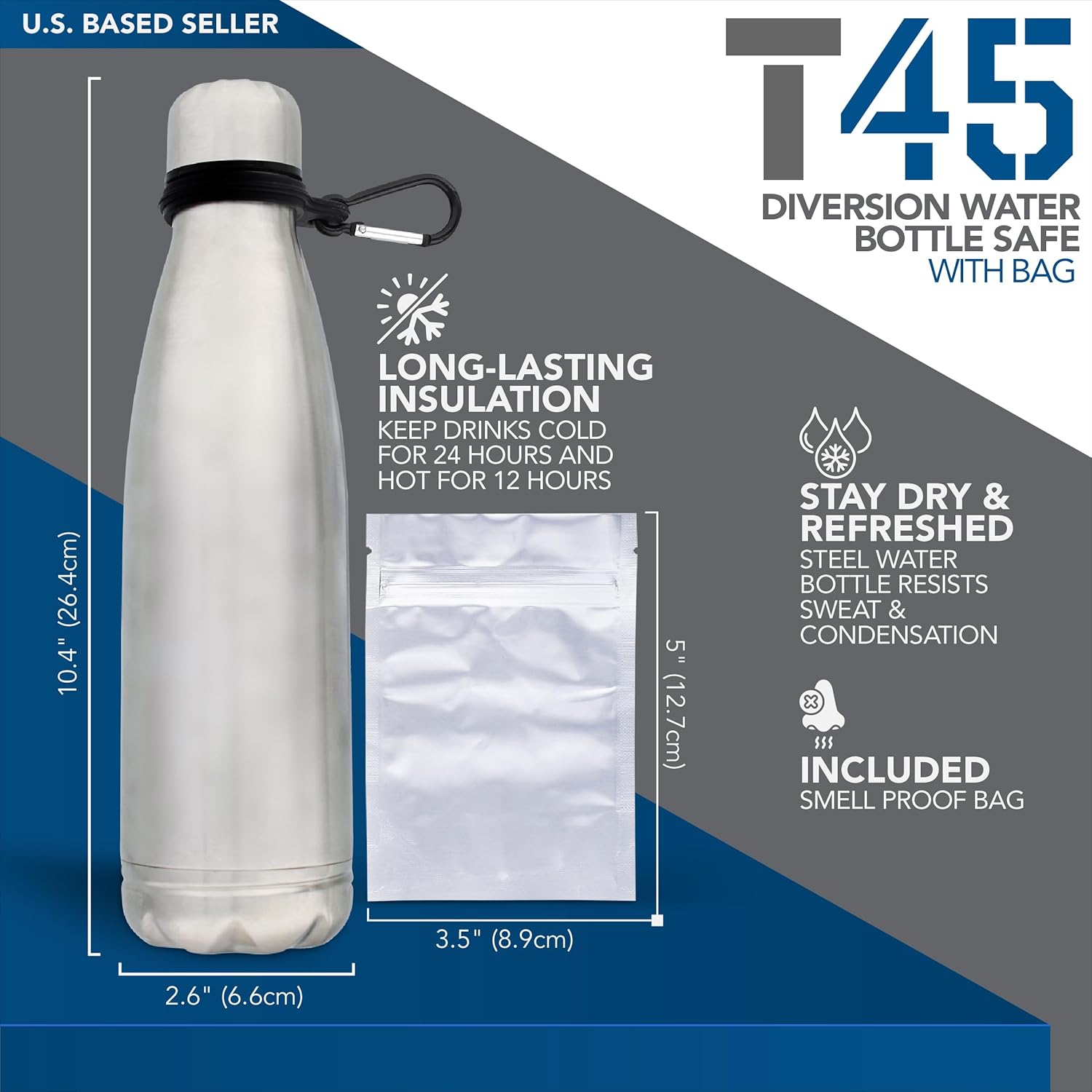 Stainless Steel Water Bottle Silver Sports Reusable Water Bottle with Hidden Compartment Stores Valuables - Image 2