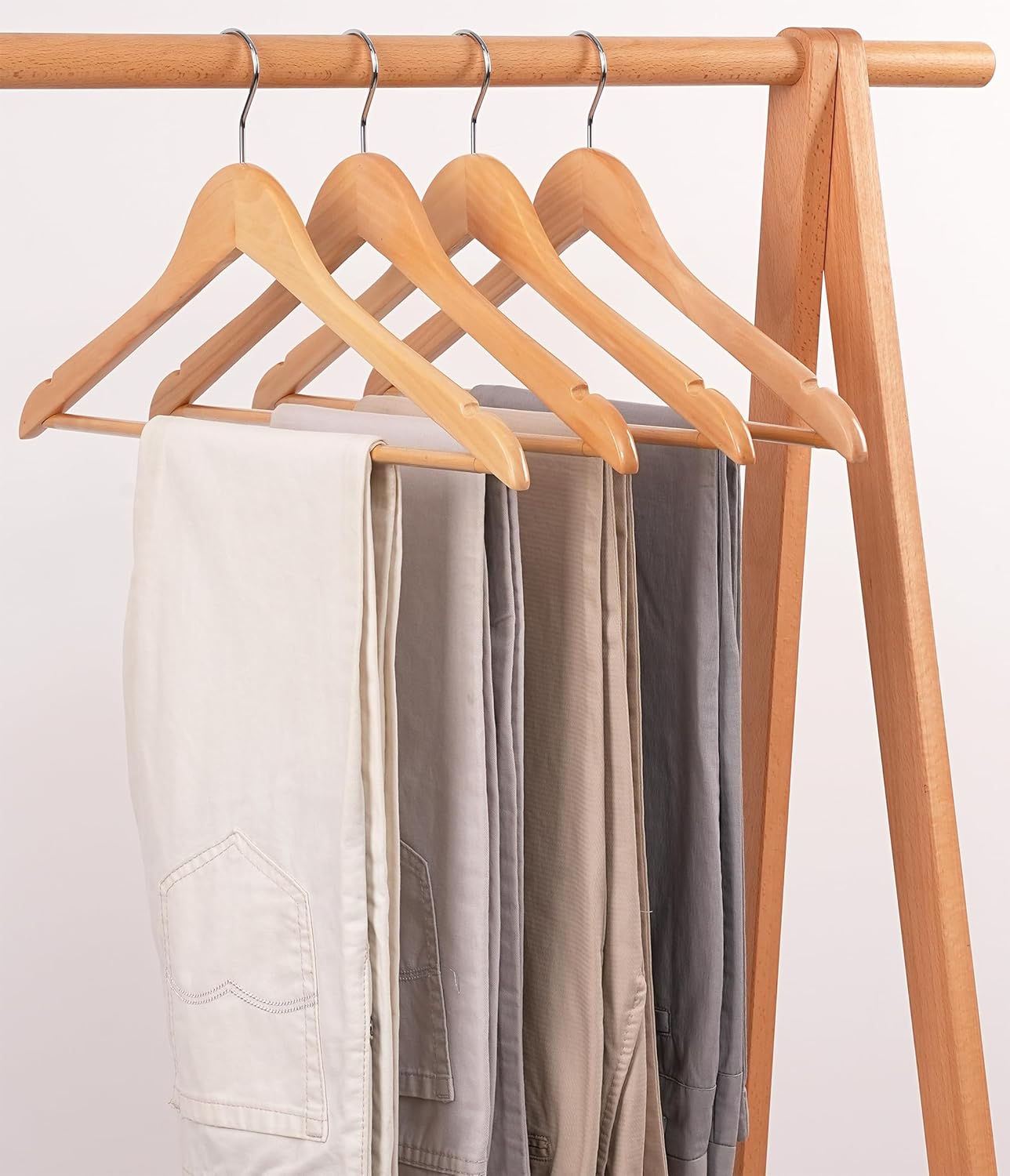 Wooden Hangers 20 Pack, Non-Slip Wood Hangers with 360°Swivel Hook & Notches, Durable & Slim Coat Hanger for Shirt, Suit, Jacket, Dress, Natural-HL01N2