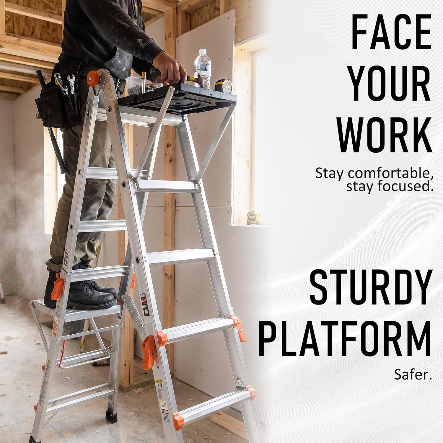 2 Pcs Ladder Platform for Standing Storage Set 400 Lbs Heavy Duty Ladder Work Platform Tool Foldable Anti-slip Ladders Platforms Tool Accessory Stable Surface Paint Step Attachment Project Tray