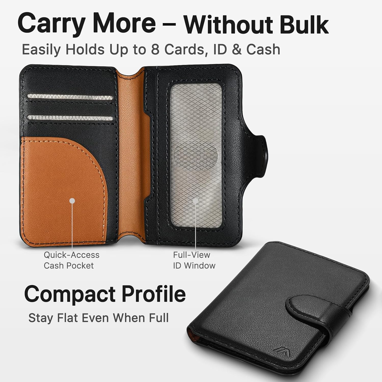 for MagSafe Wallet, Magnetic Phone Wallet RFID Blocking, Slim 5-8 Card Holder with Cash Slot & Clear ID Window, Minimalist Mag Safe Wallets for iPhone 17/16/15/14/13/12 Series, Midnight Black - Image 2