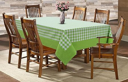 AIRWILL Cotton Checkered Pattern 6 Seater Table Cloth Pack of 1 pc (Green)