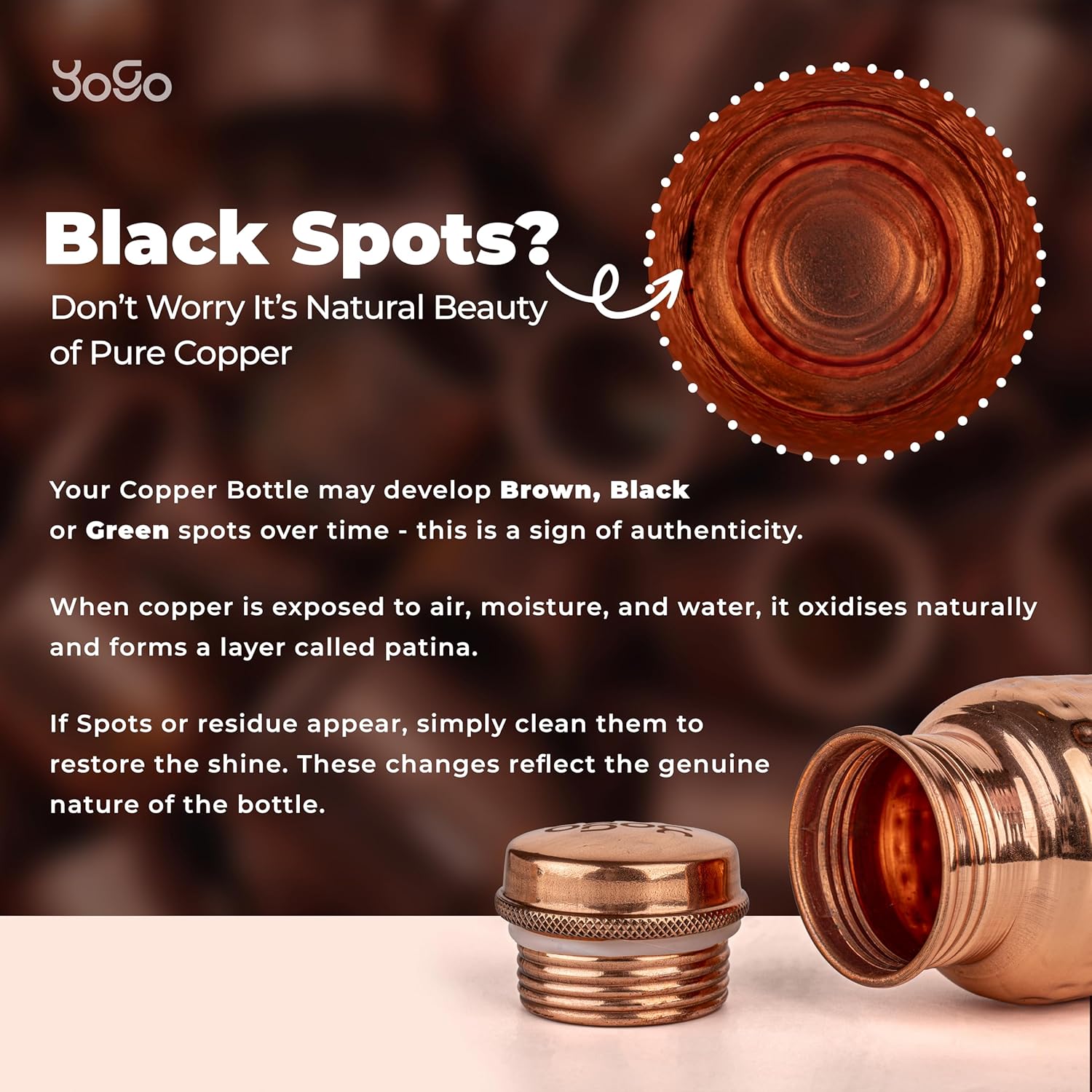 YoGo Pure Copper Water Bottle – 34 Oz Hammered Ayurvedic Copper Water Bottle for Drinking – Leak-Proof Lid, Handcrafted copper Bottle for Daily Use - Image 6