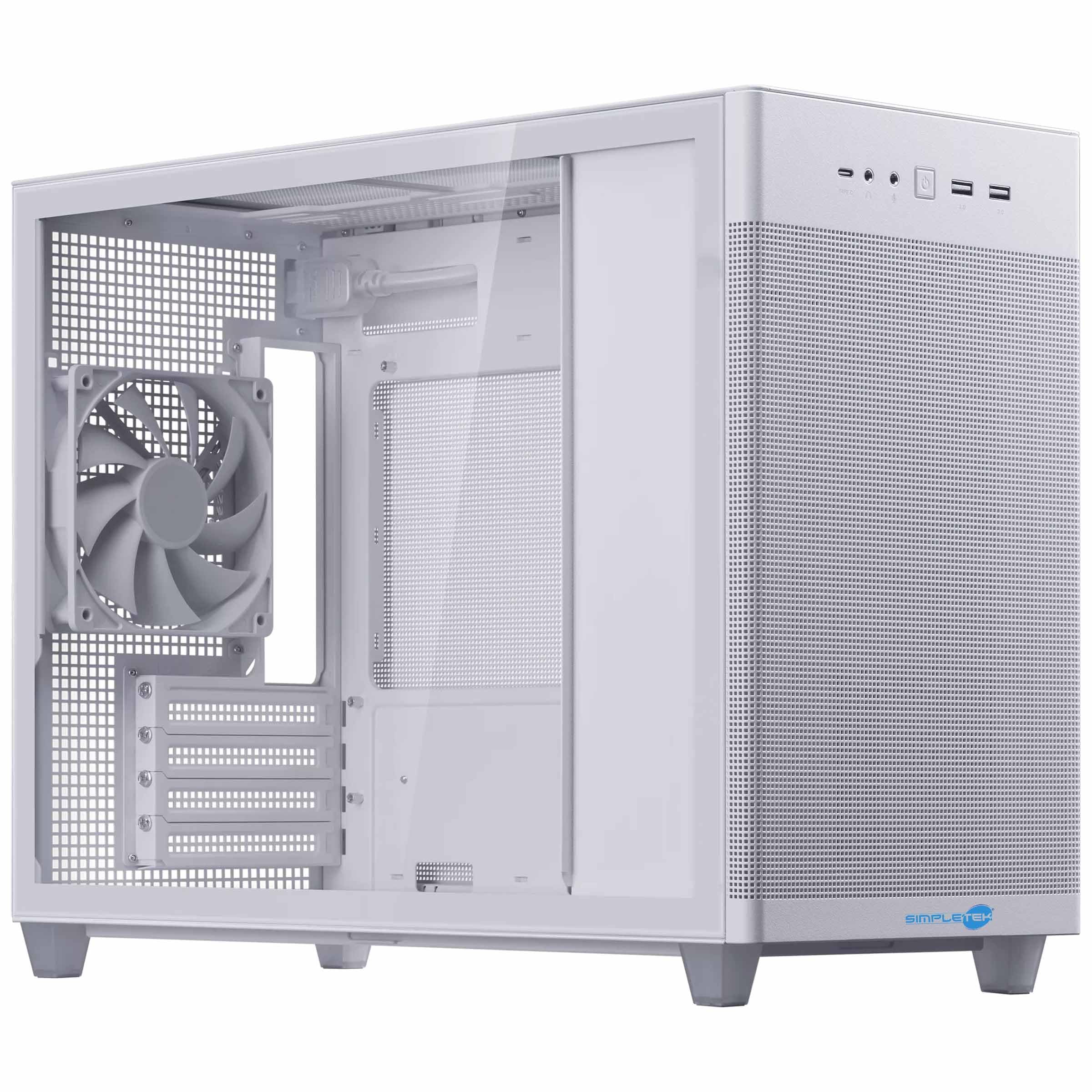SIMPLETEK - Case PC Bianco Mesh Micro-ATX mini-ITX | 3x 3.5" - 1x 2.5" - USB 3.2 | Slot alimentatore ATX (non incluso)