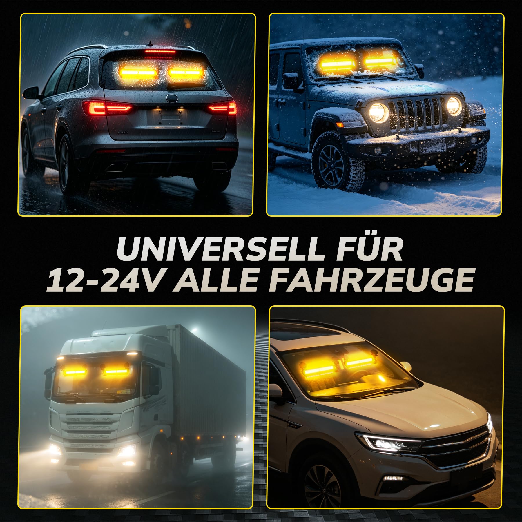 16 Zoll LED-Notwarnlicht Warnleuchte - Gelbes Stärke Blinklicht - LED Stroboskop-Lichtleiste Bernstein Gelb für Auto & LKW - 24 LEDs, 9 Blinkmodi, 4 Saugnäpfe (Orange)