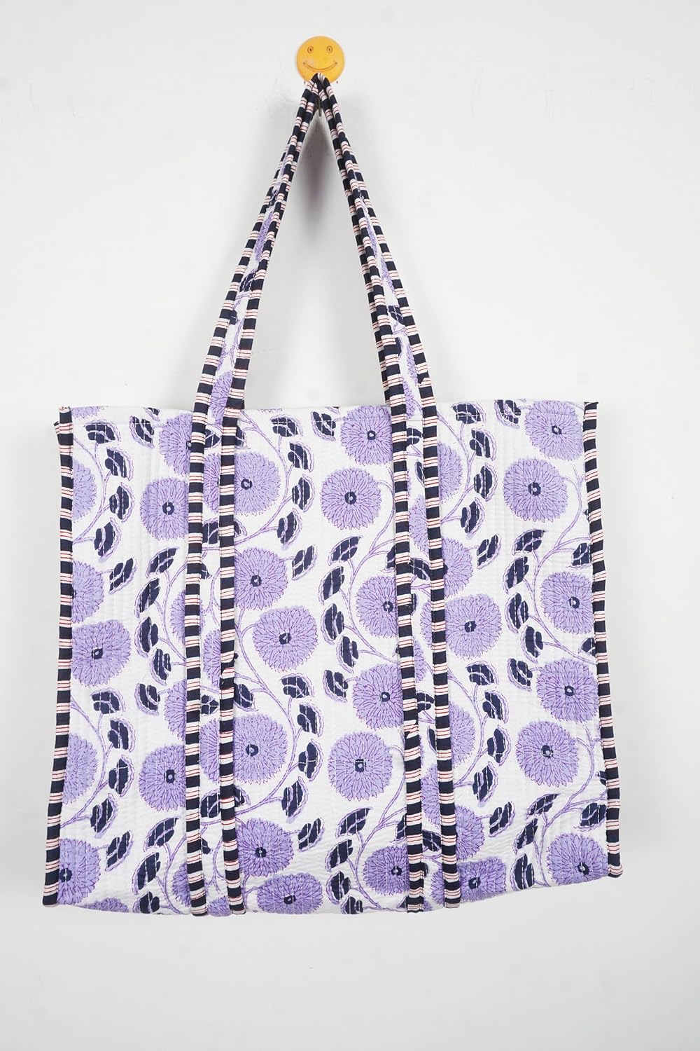 Quilted Cotton Handprinted Reversible Large multicolor Floral Tote Bag,Hand Block Print Shopping Shoulder Carry Bag - Image 2