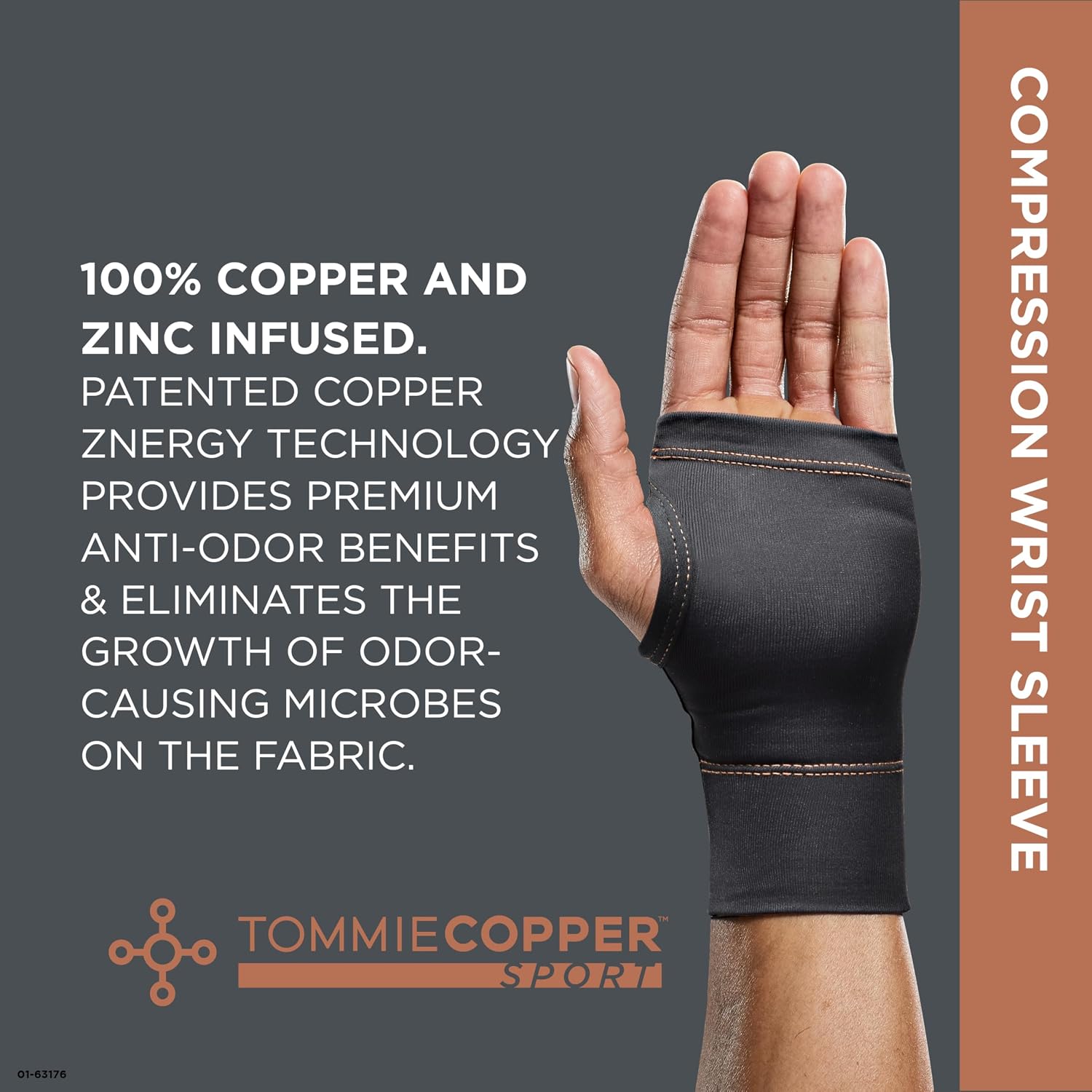 Tommie Copper Wrist Compression Sleeve (S/M, Black), 15-20 mmHg, 4D Stretch & Non-Slip Fit for Targeted Support, Patented Copper Znergy Fabric, Anti-Odor Benefits, Breathable Design