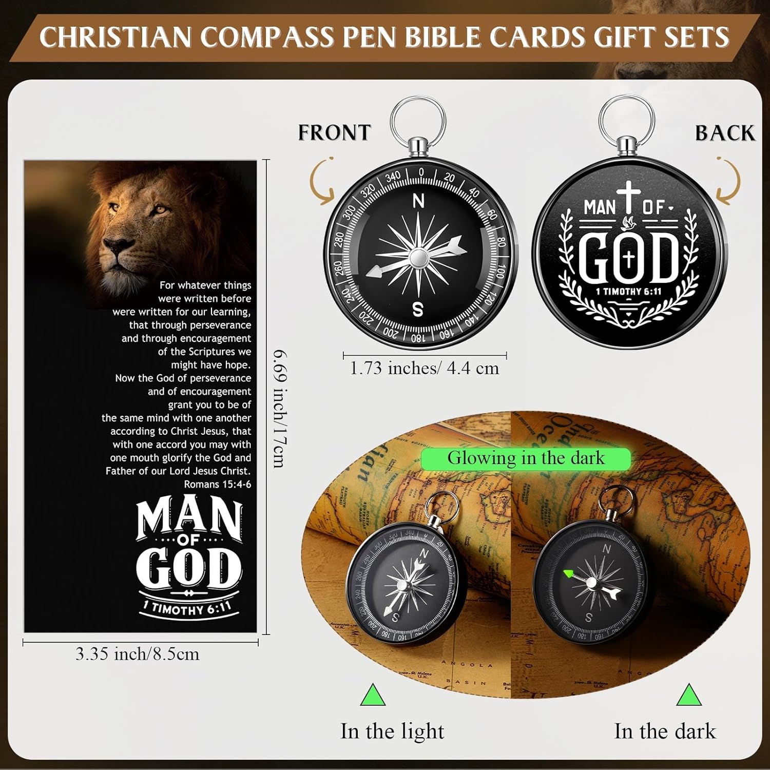 Sayglossy 30 Sets Fathers Church Gifts Bulk Include Christian Mini Compass Man of God Ballpoint Pens with Cards Bags Religious Gifts for Fathers Day Dad Pastors Church Clergy Godfather Favors (Black)
