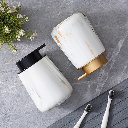 Miniatura 7 de Enra Dispensador de jabón de cerámica, dispensador de loción de mármol de 12 onzas, dispensador de jabón de manos recargable para baño, cocina, con