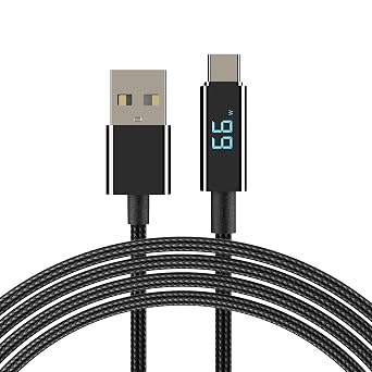 2Pack 65W USB-A to Type C Fast Charging Cable with LED Power Display Compatible with Compatible with iPhone 15/16, Galaxy S20/S21/S22, Pixel 6/7/8, Nylon Braided 2, 4feet