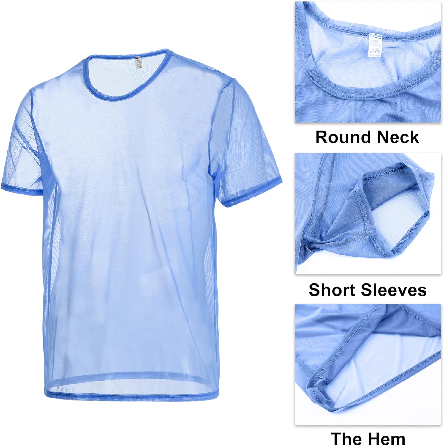 ZONBAILON Mens Sexy Mesh Fitted Shirt Short Sleeve See Through Transparent Muscle T-Shirts Top for Male