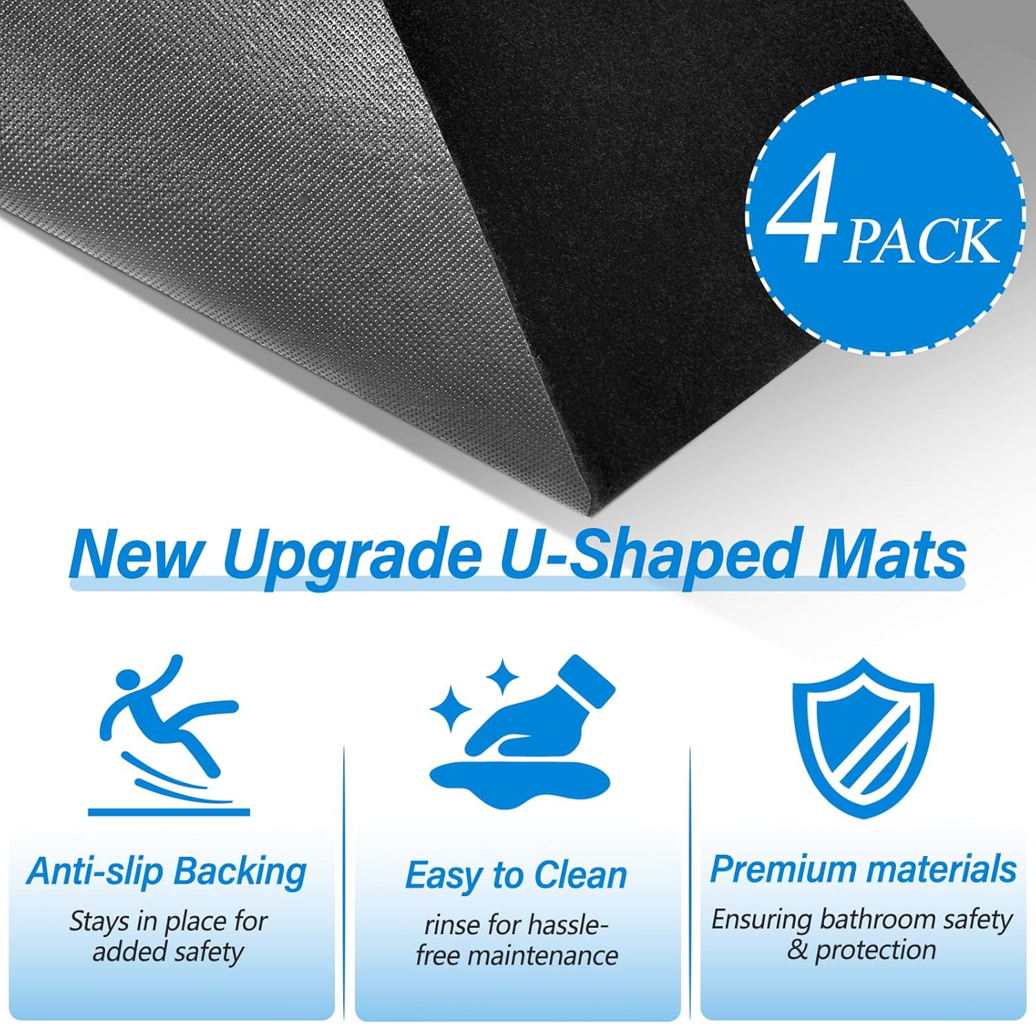 4 Pack Toilet Mats,Upgrade Toilet Floor Protector from Urine,Toilet Rugs U Shaped Washable,Toilet Mats for Bathroom,Around Toilet Floor Protector,Potty Training Mats for Bathroom