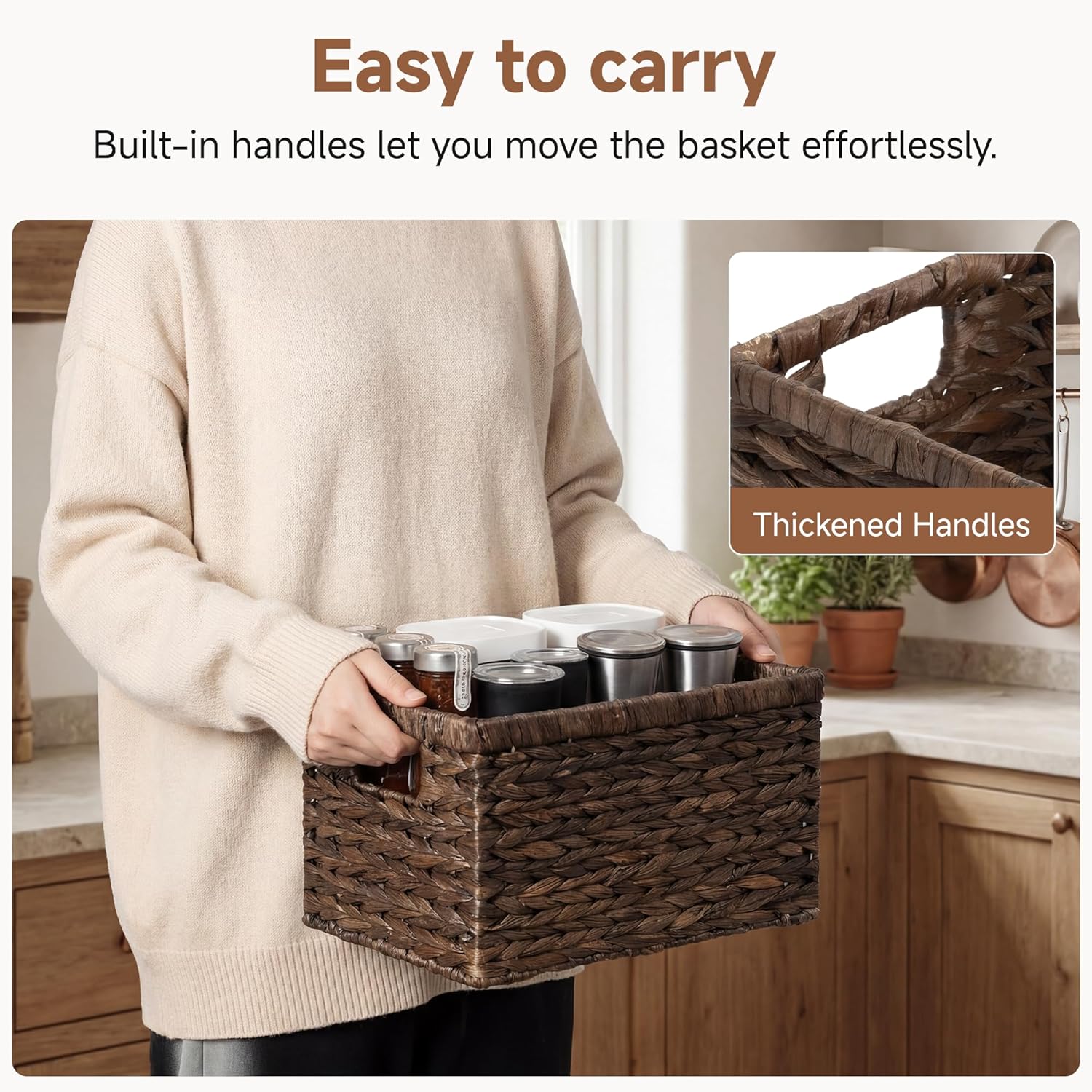 StorageWorks Bundle of 2-Pack Brown Water Hyacinth Basket & 1-Pack Shelf Baskets for Organizing image 4
